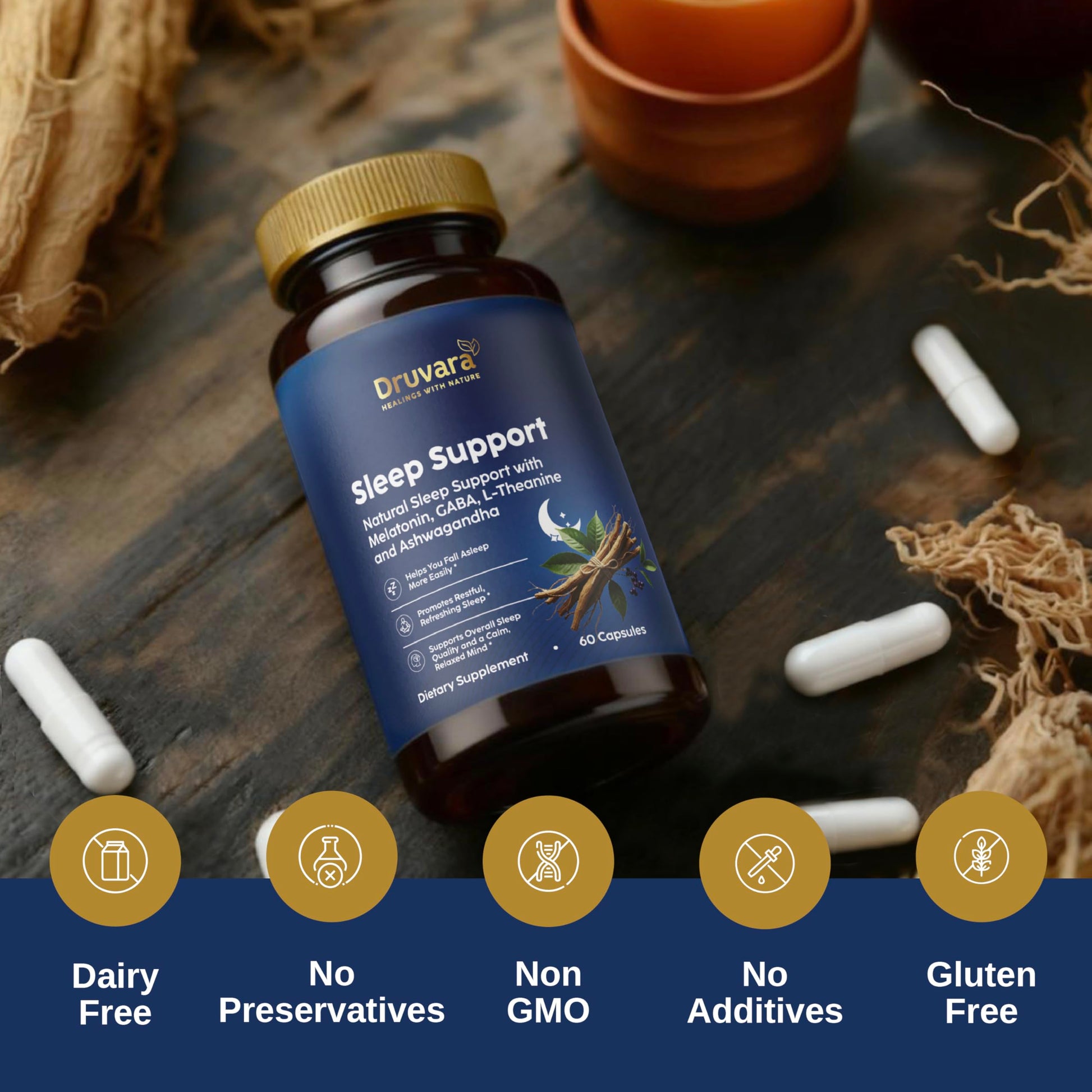 Druvara Natural Sleep Aid for Adults with Melatonin, GABA, L-Theanine & Ashwagandha, Natural Sleep Supplement for Deep, Restful Sleep - 60 Capsules DruvaraAu supplements