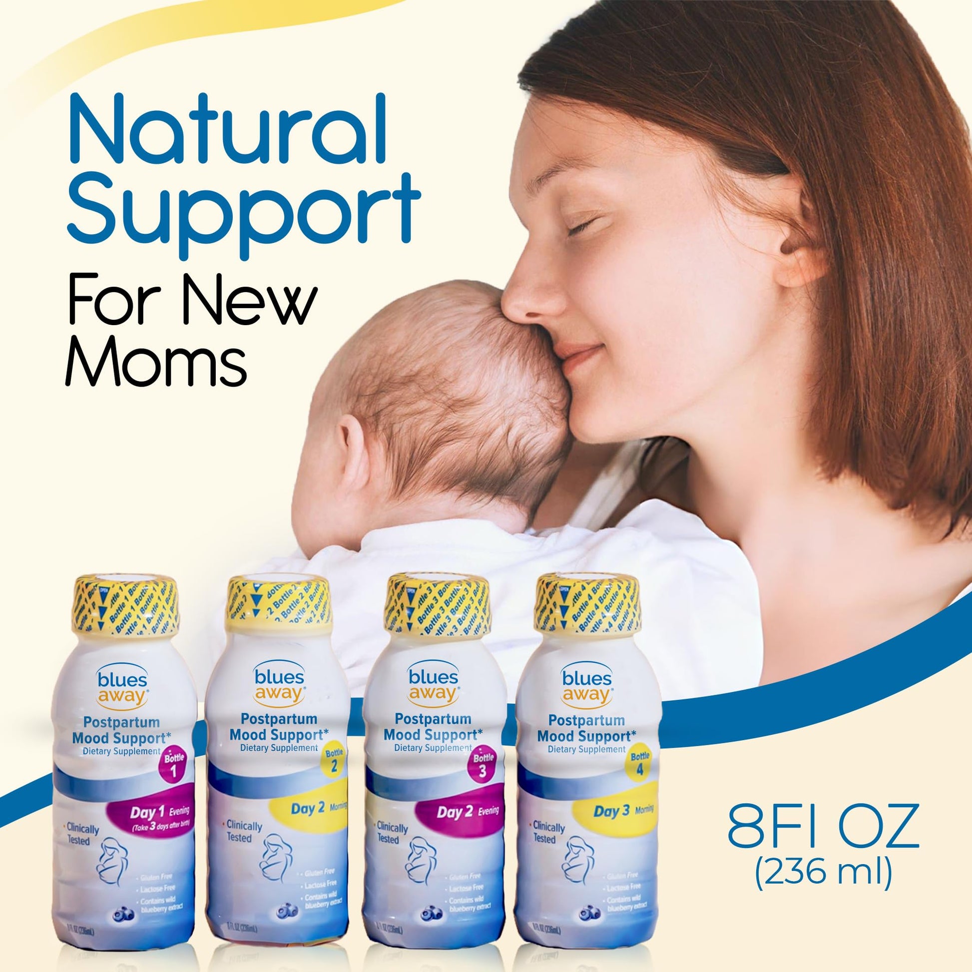 Blues Away Postpartum Mood Support Drink - Breastfeeding Friendly Postnatal Hormone Balance for Women - 3-Day Liquid Dietary Stress Support Shake [4 Bottles] Blues AwayAu supplements