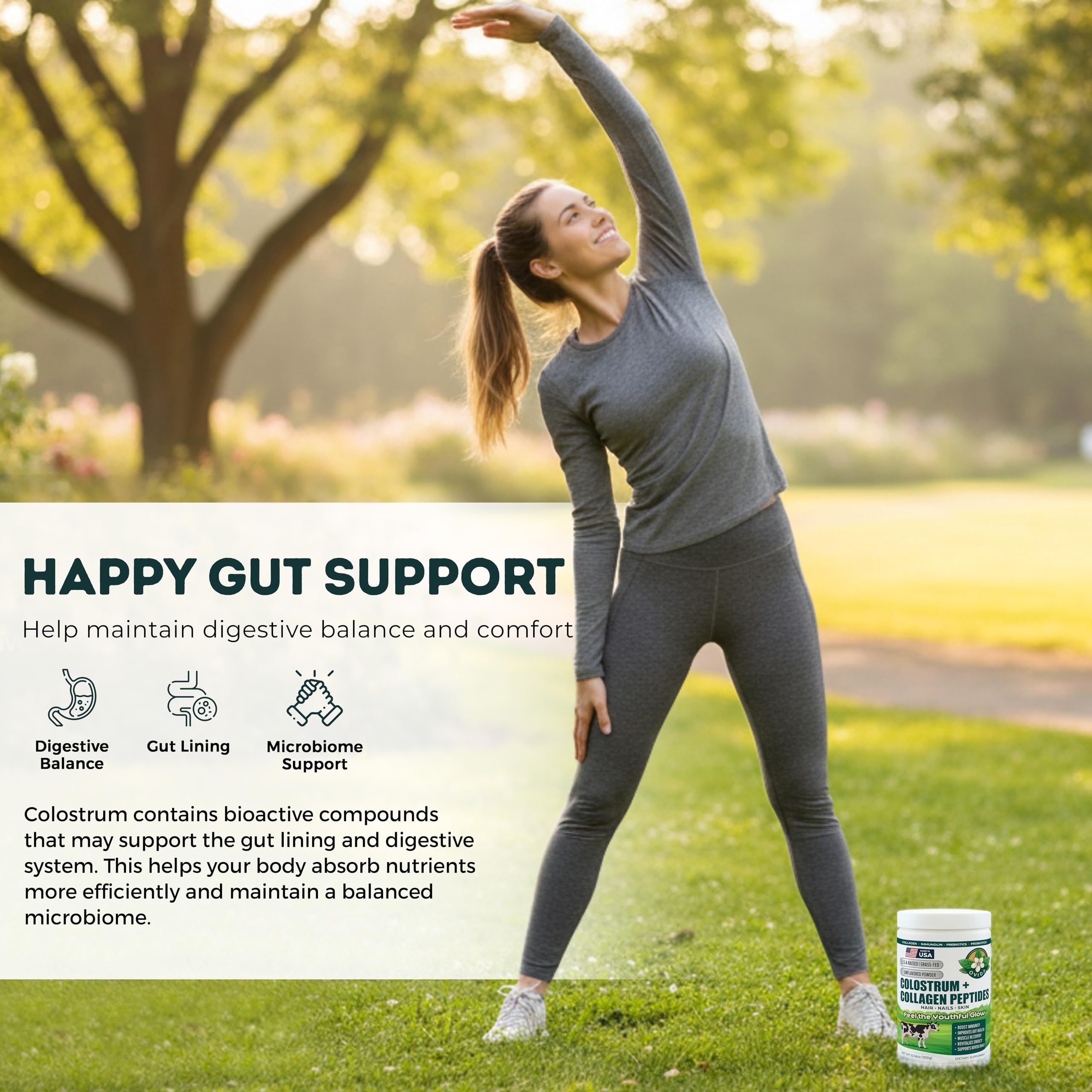 Bovine Colostrum and Hydrolyzed Collagen Peptides Powder Supplement for Women & Men - Supports Gut Health, Joint & Bone Health, Hair Skin Nails - Grass-Fed, Non-GMO, Gluten Free, 300g (30 Servings) OVIDAAu supplements