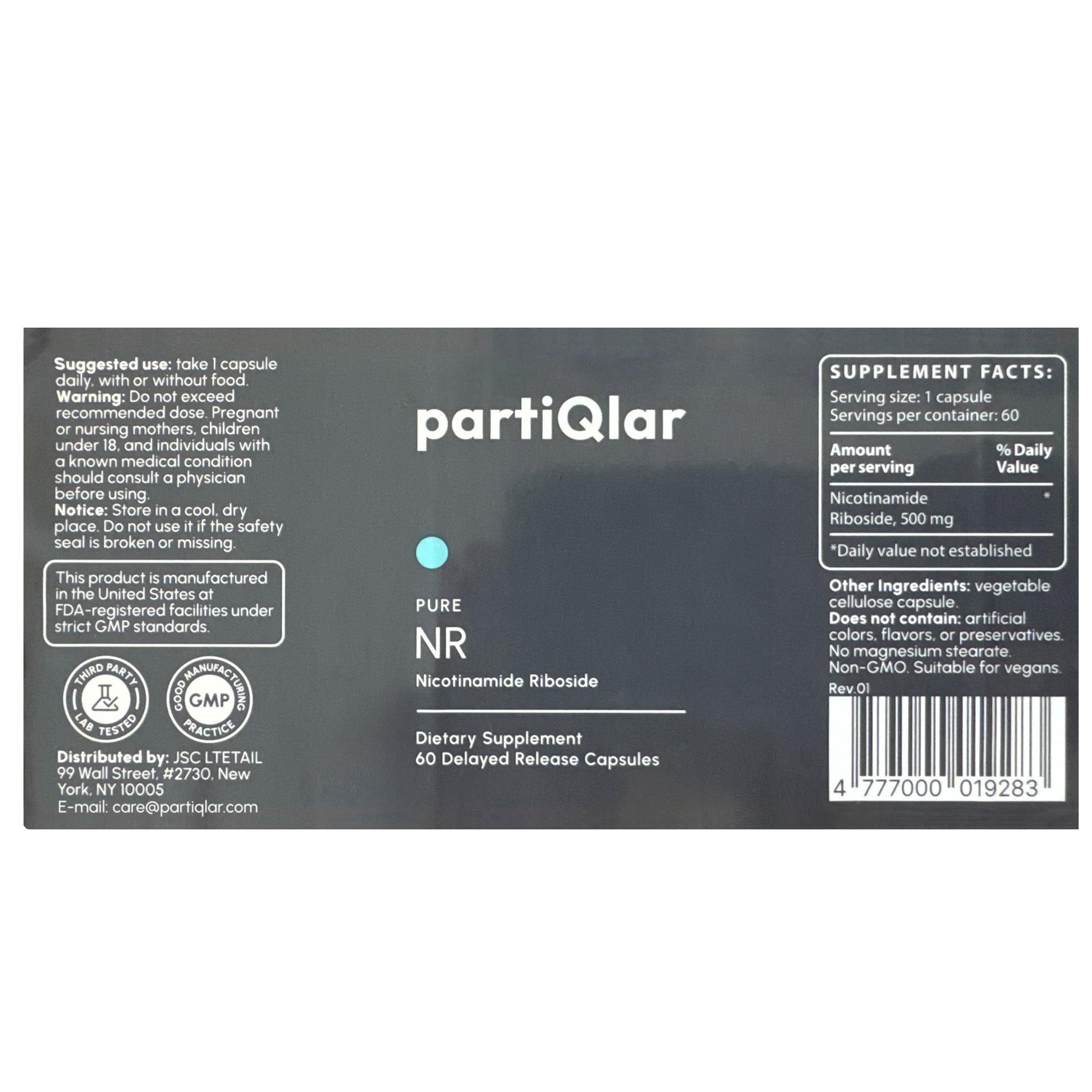 partiQlar Nicotinamide Riboside (NR) 500mg – NR Supplement for Cellular Health, Anti-Aging, Energy & Metabolism Support – 2-Month Supply (60 Capsules) partiQlarAu supplements