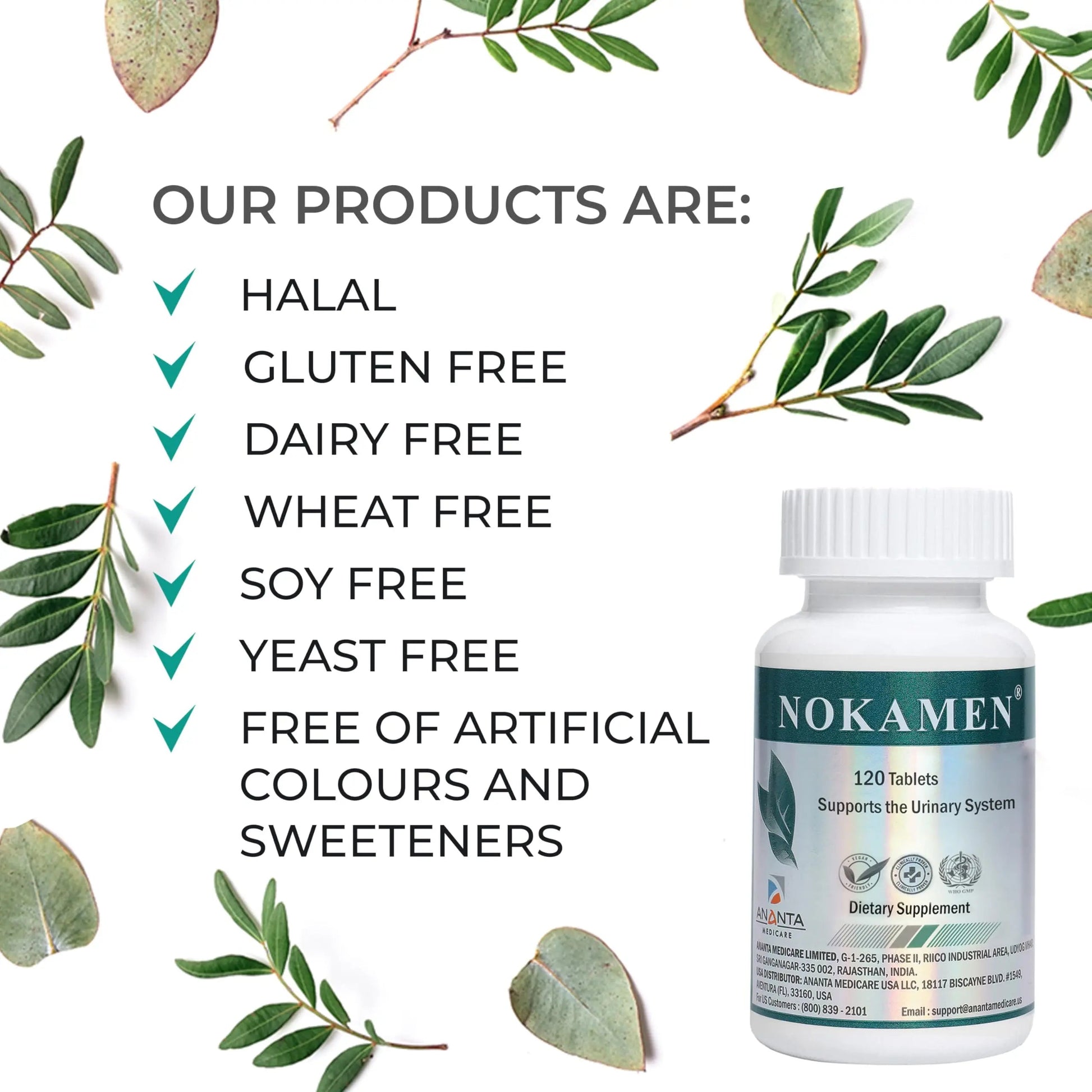 Ananta Medicare USA NOKAMEN – Kidney & Urinary Tract Support Herbal Formula, 120 Tabs Ananta Medicare USAAu supplements