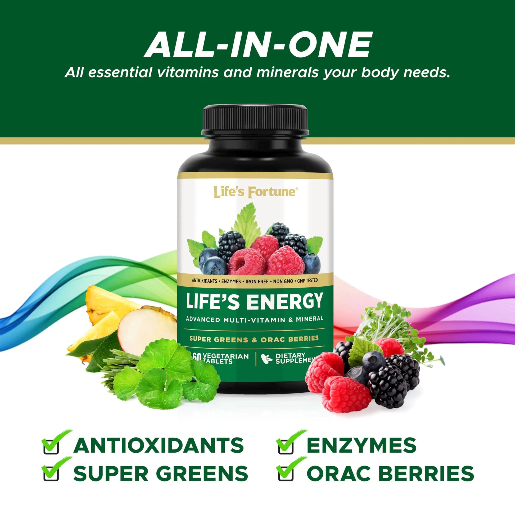 Life's Energy Advanced Daily Multivitamin for Men & Women, Energy and Immune Support Supplement with Super Greens, Antioxidants, Enzymes Life's FortuneAu supplements