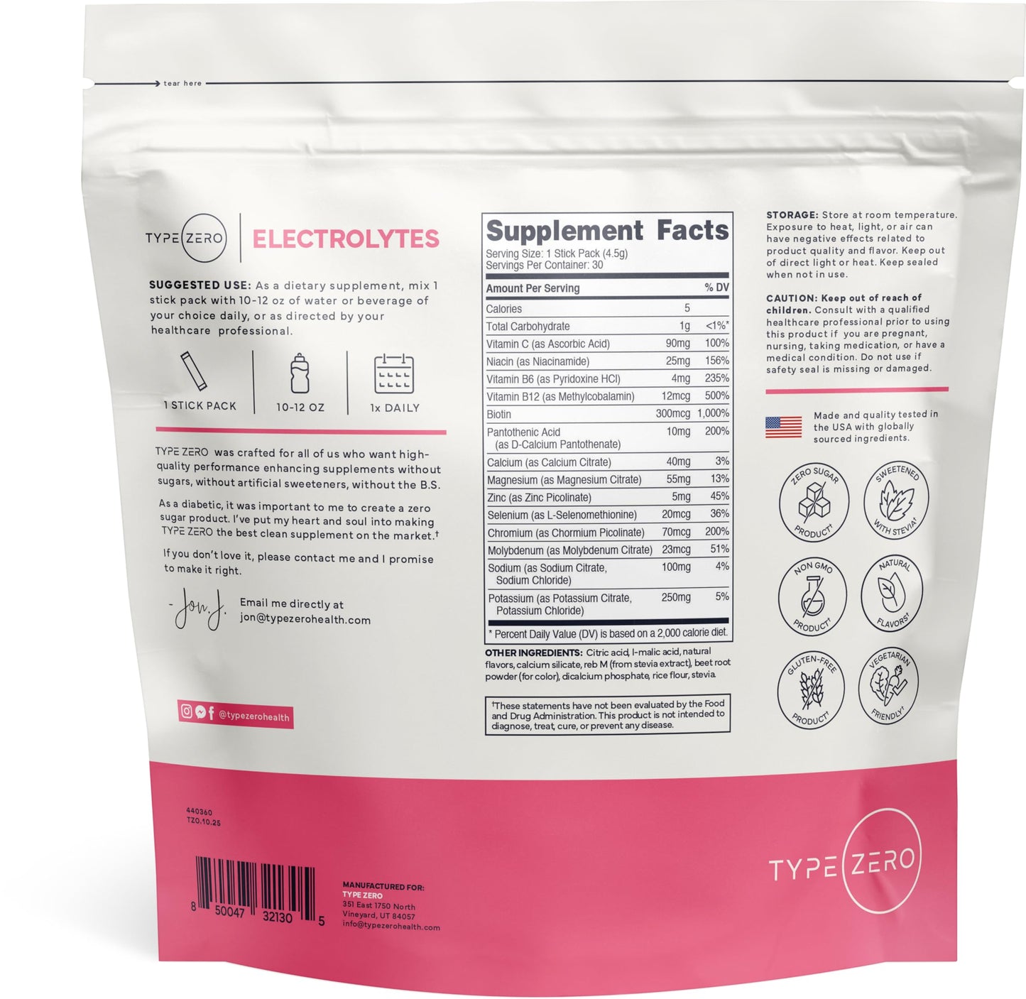 Type Zero Sugar Free Electrolytes Powder Packets + Clean Hydration Powder Stick Packs with 14 Vitamins and Minerals - Watermelon Flavor, 30 Servings Type ZeroUS supplements