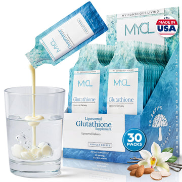 MYCL Liposomal Glutathione Supplement Squeeze Packs – Vitamin E and MCT Oil – Skin, Hair and Nail Health– High Absorption - Vanilla Almond – 30 Single-Serve Packets MYCLAu supplements