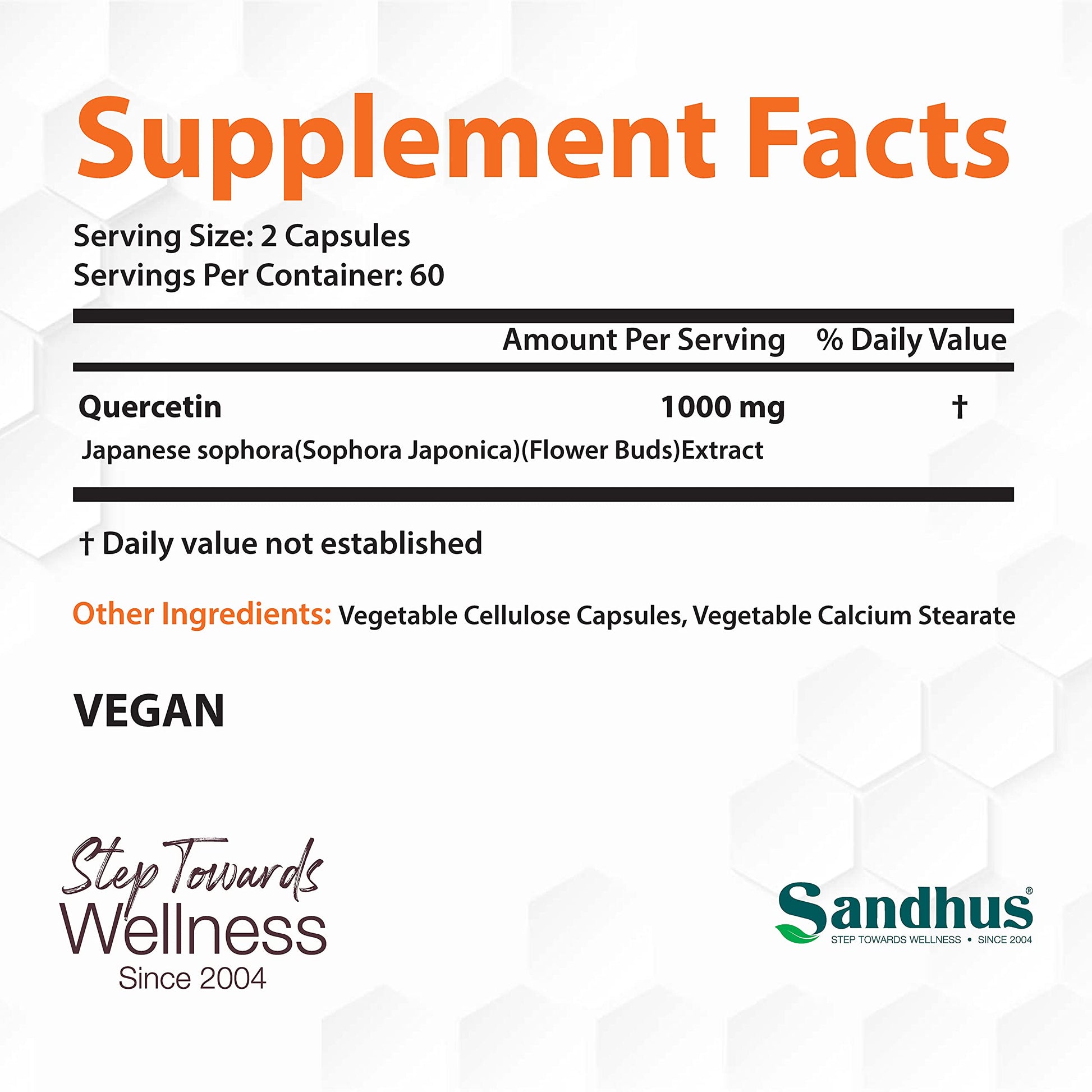 Sandhu's Quercetin 1000mg Per Serving 120 Count Vegetarian Capsules Bioflavonoids Sandhu'sUS supplements