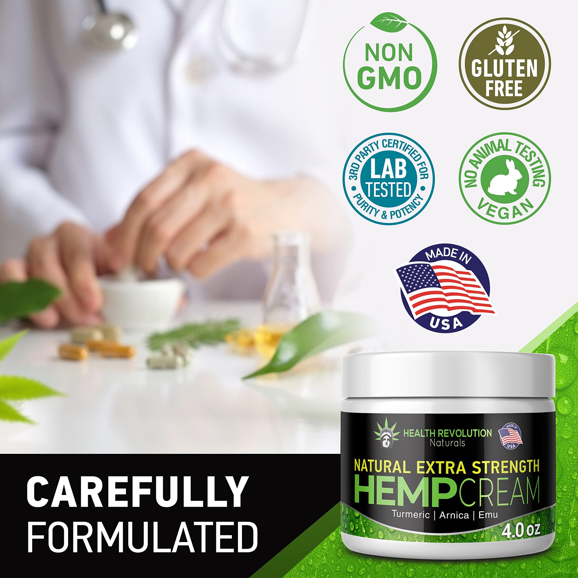 Health Revolution Hemp Arnica Cream Maximum Strength - Soothes Muscles, Joints, Feet, Nerve, Back, Knee, Hip, with Arnica, MSM, Emu, Turmeric - Expertly Formulated 4oz Health RevolutionAu supplements