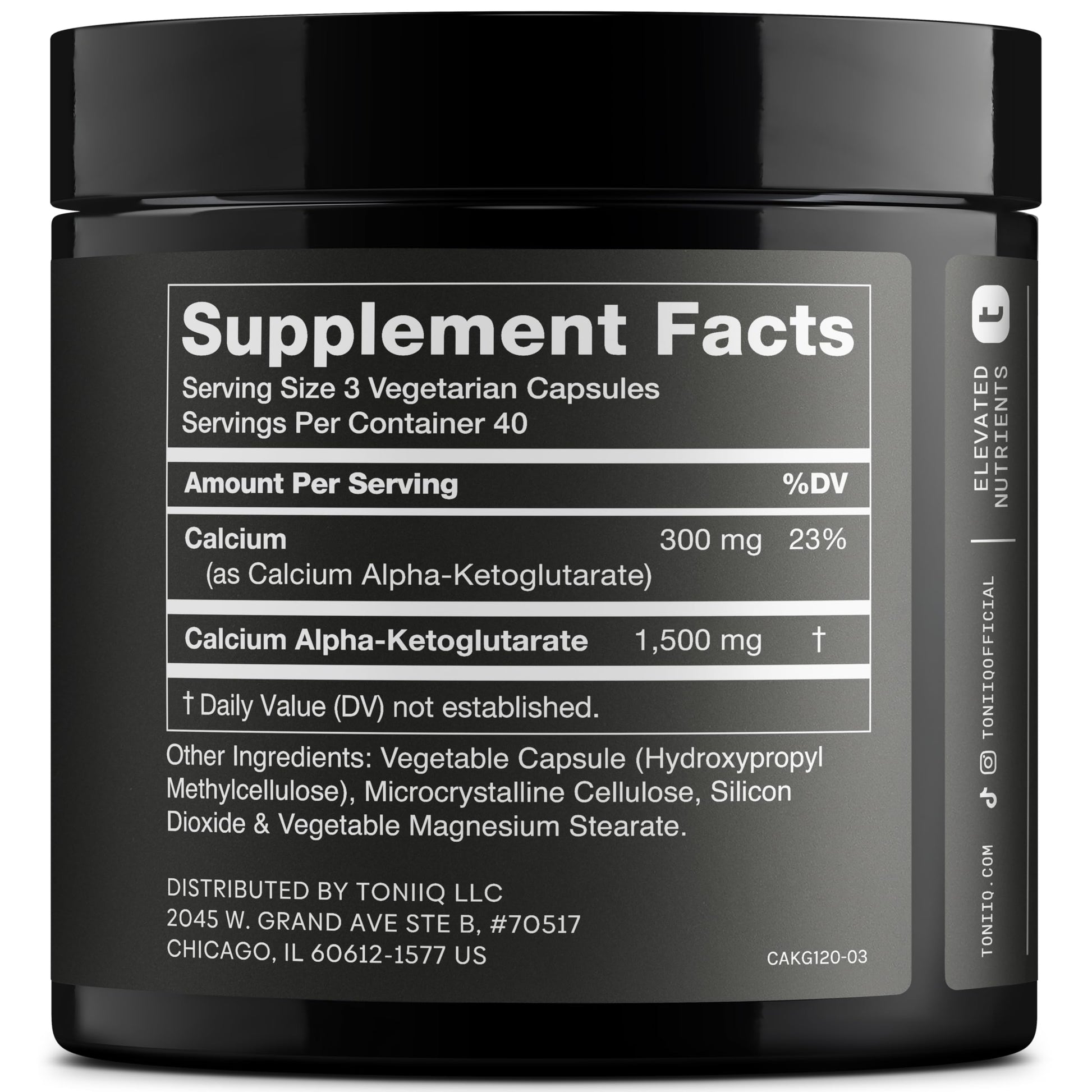 Toniiq 1500mg Ultra High Purity Ca AKG Supplement - 99%+ Highly Purified and Bioavailable Calcium Alpha-Ketoglutarate - Calcium AKG Longevity Supplement - 120 Ca-AKG Vegetarian Capsules ToniiqAu supplements