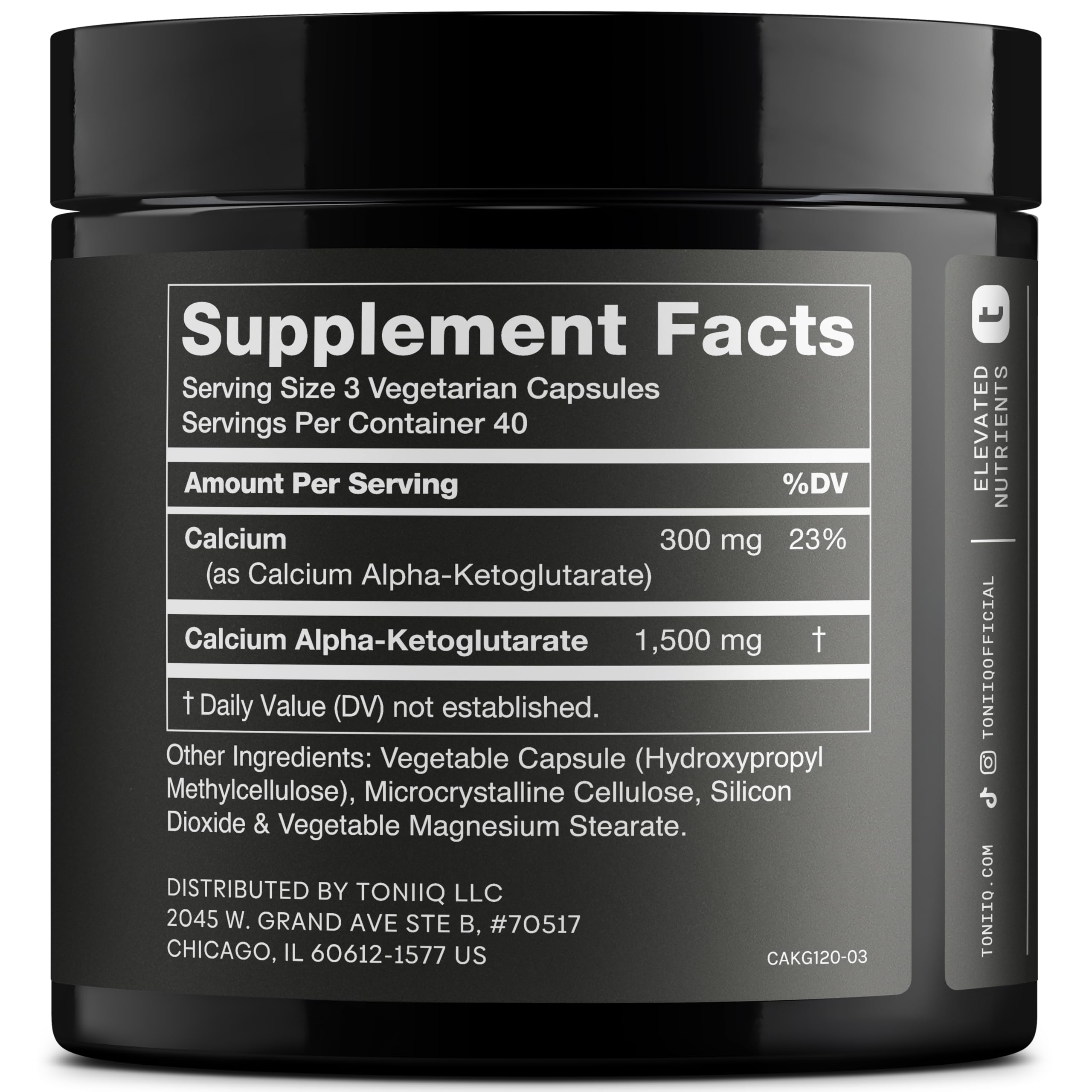 Toniiq 1500mg Ultra High Purity Ca AKG Supplement - 99%+ Highly Purified and Bioavailable Calcium Alpha-Ketoglutarate - Calcium AKG Longevity Supplement - 120 Ca-AKG Vegetarian Capsules ToniiqAu supplements