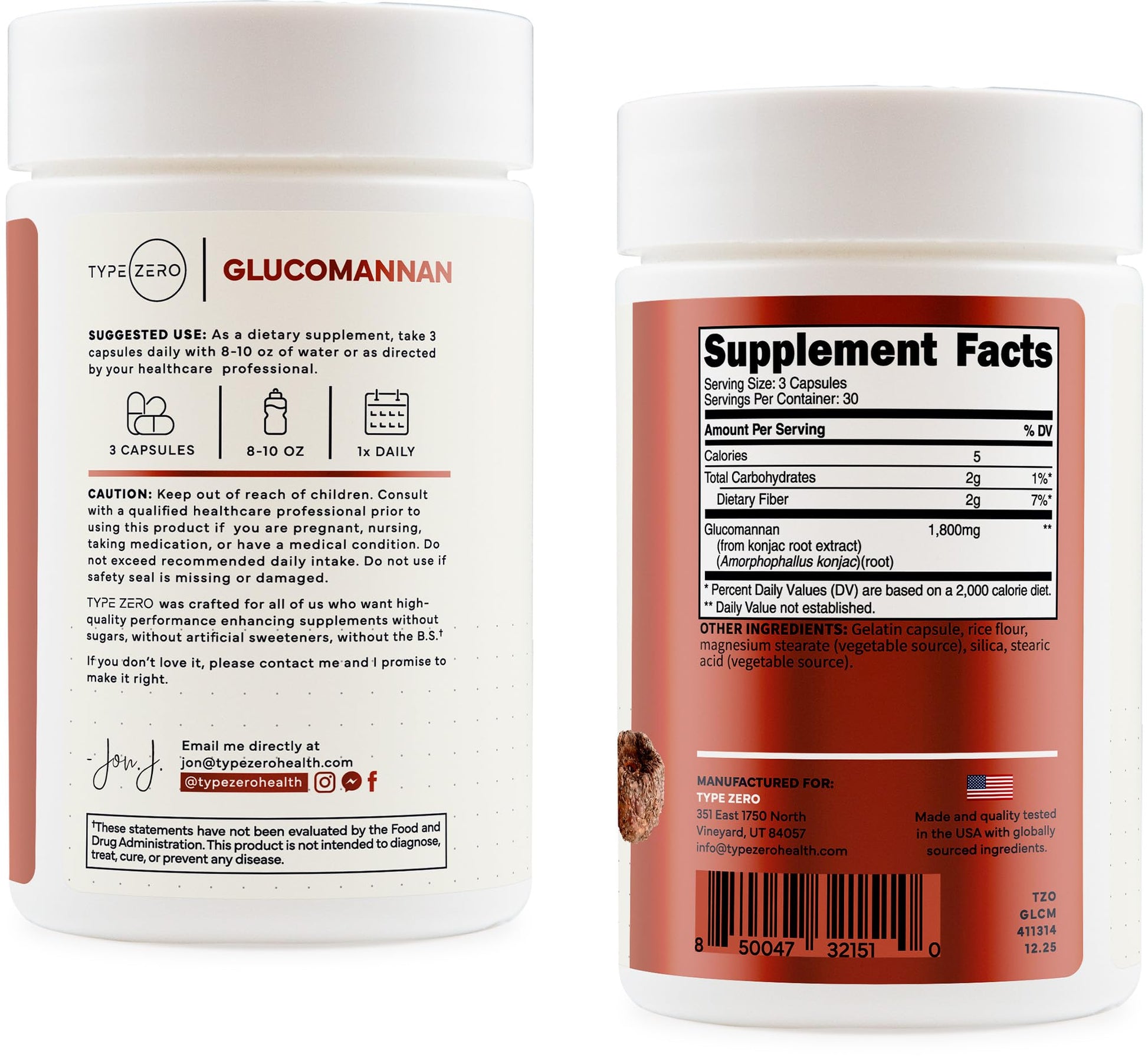 Type Zero Clean Glucomannan Konjac Root Extract (90 Capsules)(1,800 MG Per Serving) - 30 Servings, Non-GMO, Gluten Free Type ZeroUS supplements