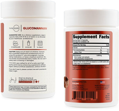 Type Zero Clean Glucomannan Konjac Root Extract (90 Capsules)(1,800 MG Per Serving) - 30 Servings, Non-GMO, Gluten Free Type ZeroUS supplements