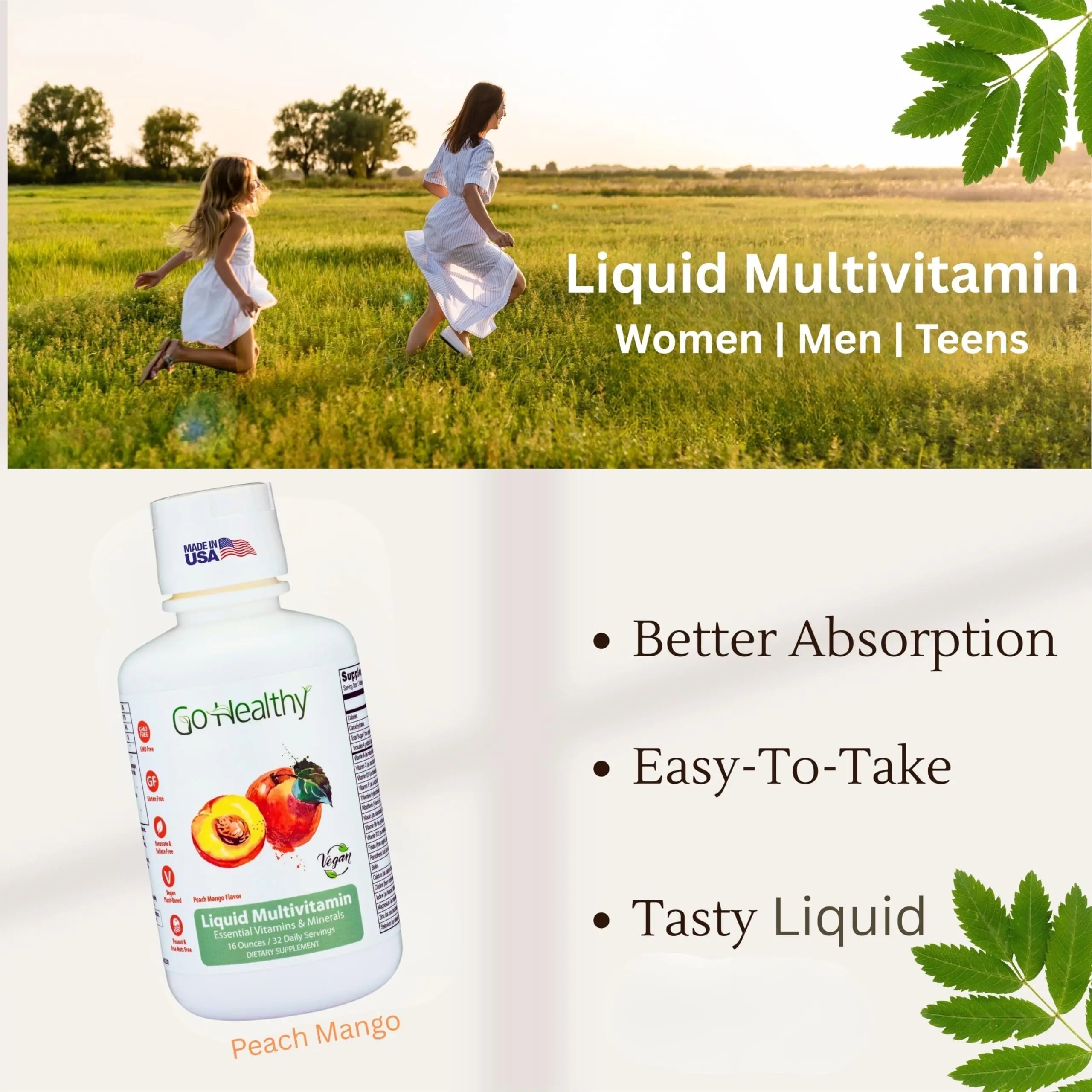 Go Healthy Liquid Vitamins for Women, Men, Teens | Vegan Vitamin & Mineral | High Absorption | Premium Liquid Multivitamin | Go Healthy NaturalAu supplements