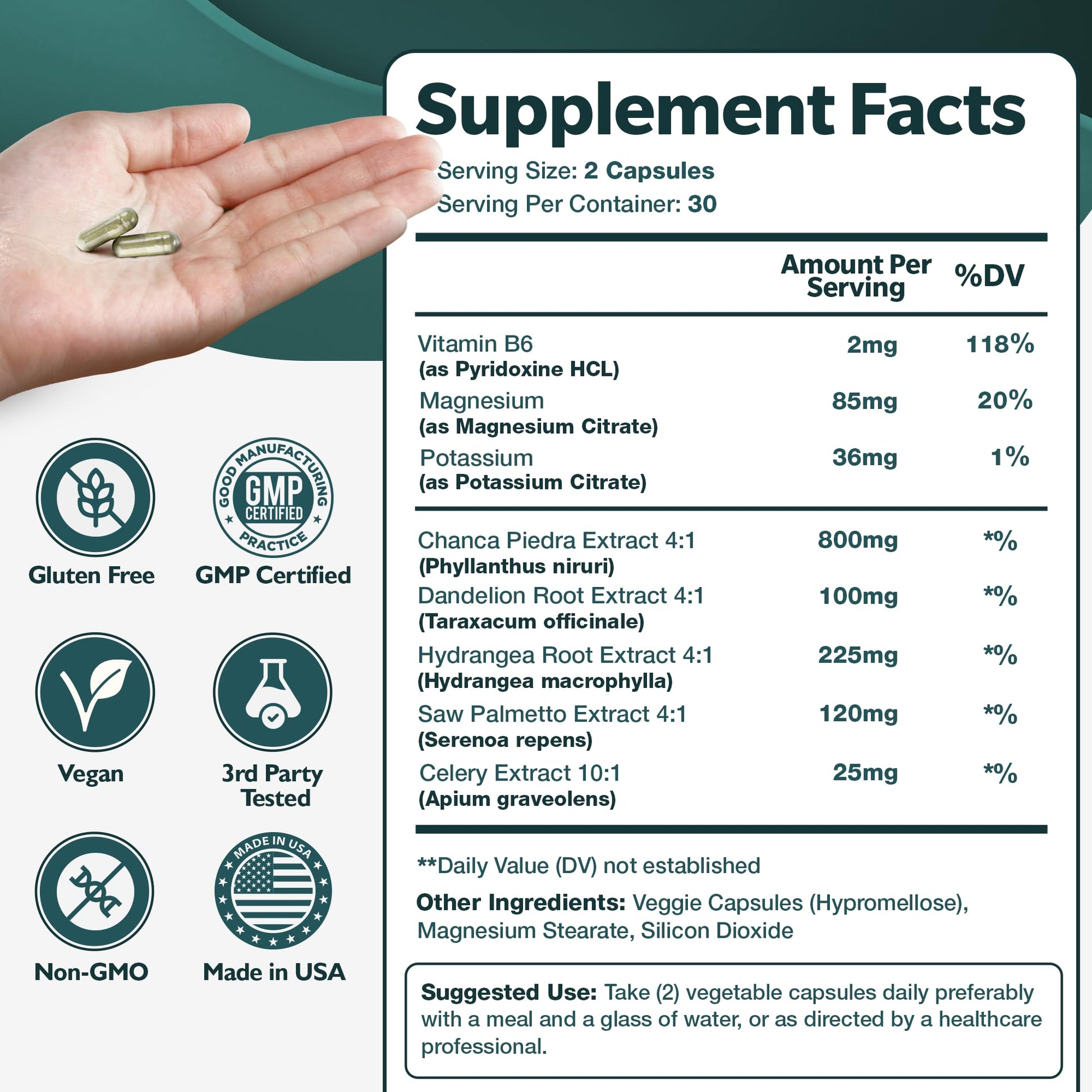 Happee Chanca Piedra Stone Breaker Kidney & Gallbladder Cleanse – Kidney Stone Dissolver & Passage Support - High Potency Phyllanthus Niruri with Magnesium, Potassium & Herbal Blend - 60 Capsules HappeeAu supplements
