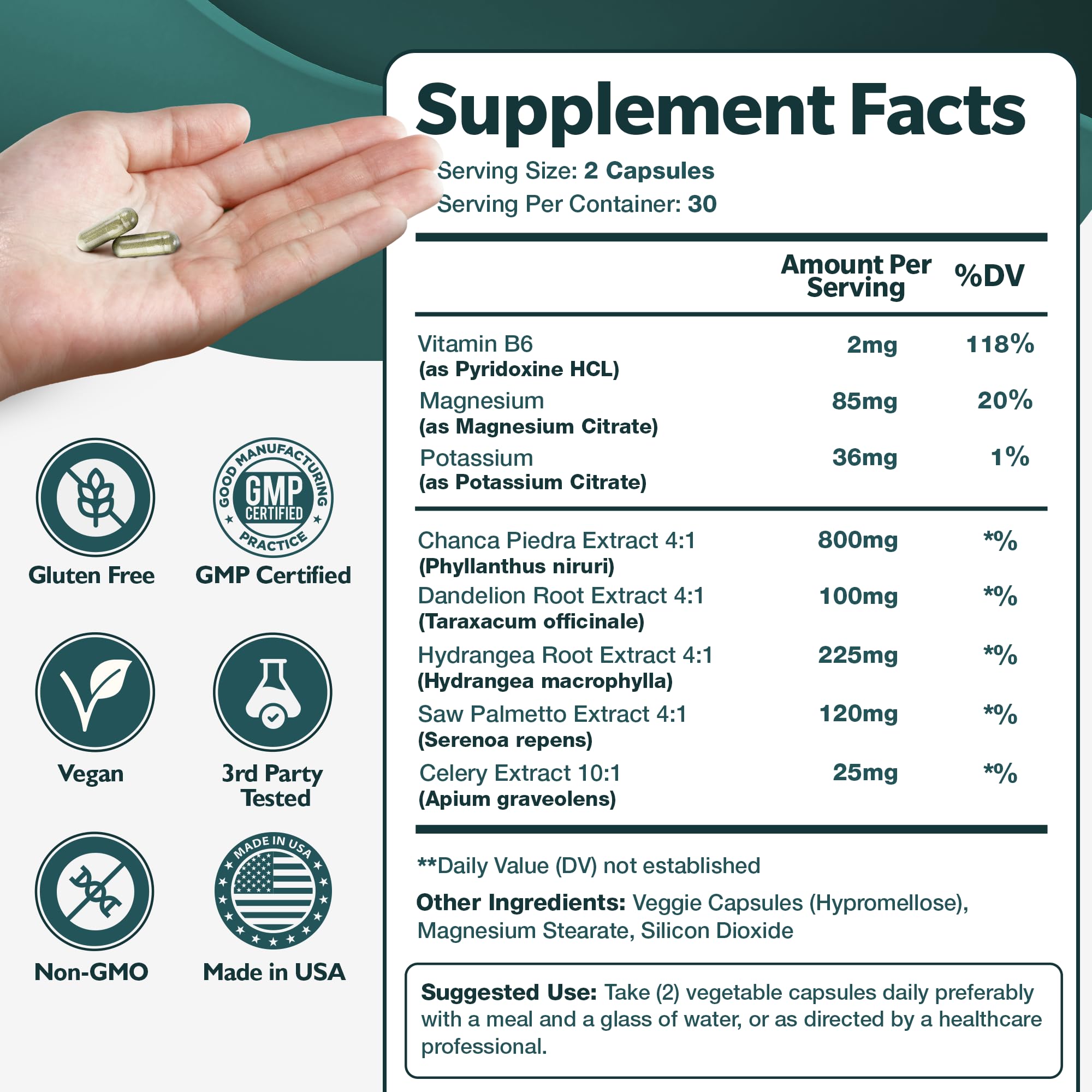 Happee Chanca Piedra Stone Breaker Kidney & Gallbladder Cleanse – Kidney Stone Dissolver & Passage Support - High Potency Phyllanthus Niruri with Magnesium, Potassium & Herbal Blend - 60 Capsules HappeeAu supplements