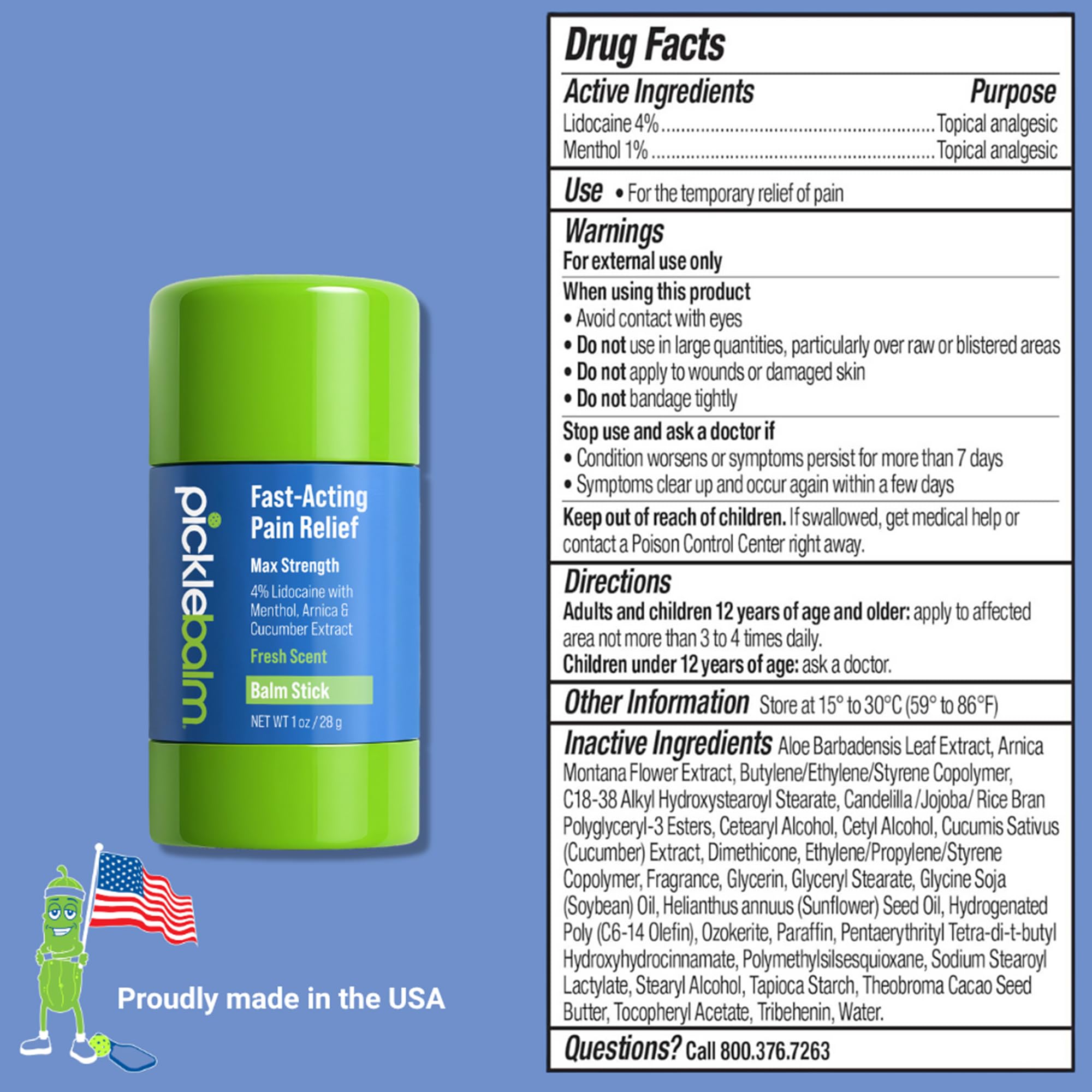 PickleBalm Pickleball In-Game Muscle Pain Relief Balm Stick with 4% Lidocaine, Arnica, Menthol, Cucumber Seed Extract for Shoulders, Knees, Wrists, and More, 1oz Stick PickleBalmAu supplements