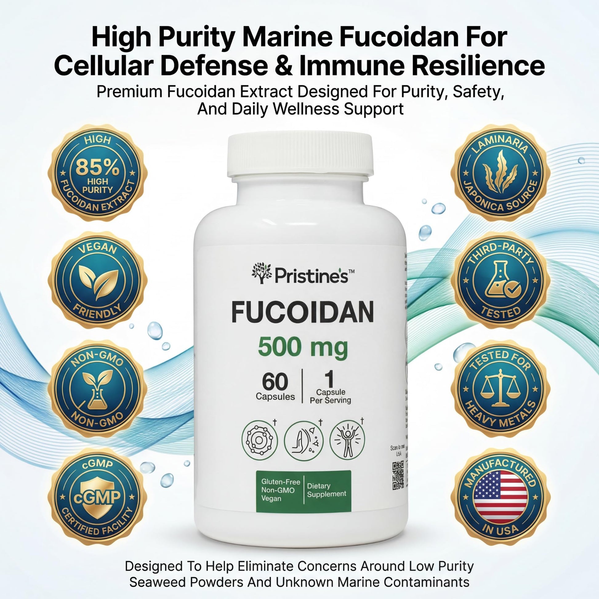 PRISTINE'S Fucoidan 500MG Immunity Supplement Capsules - 60 Day Supply - Brown Seaweed Extract - Potent Herbal Antioxidant Lung Health & Skin Health Support PRISTINE'SAu supplements