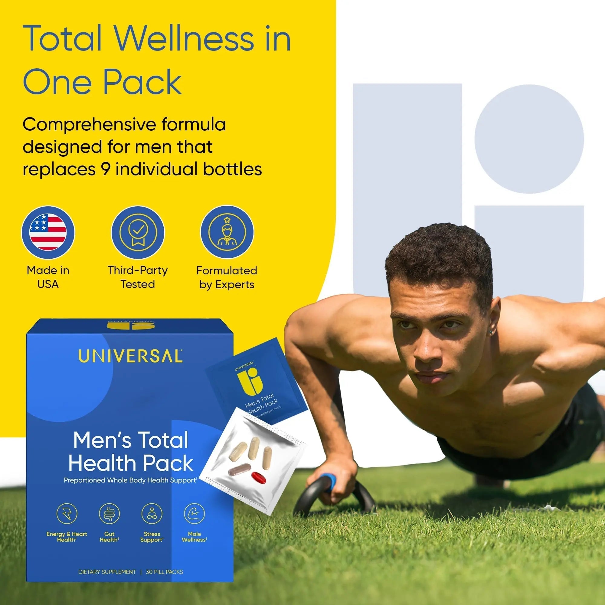 Men's Total Health Daily Vitamin Packs - 22 Essential Minerals & Vitamins for Men, All-in-One Multivitamin Supplement for Energy Universal UAu supplements