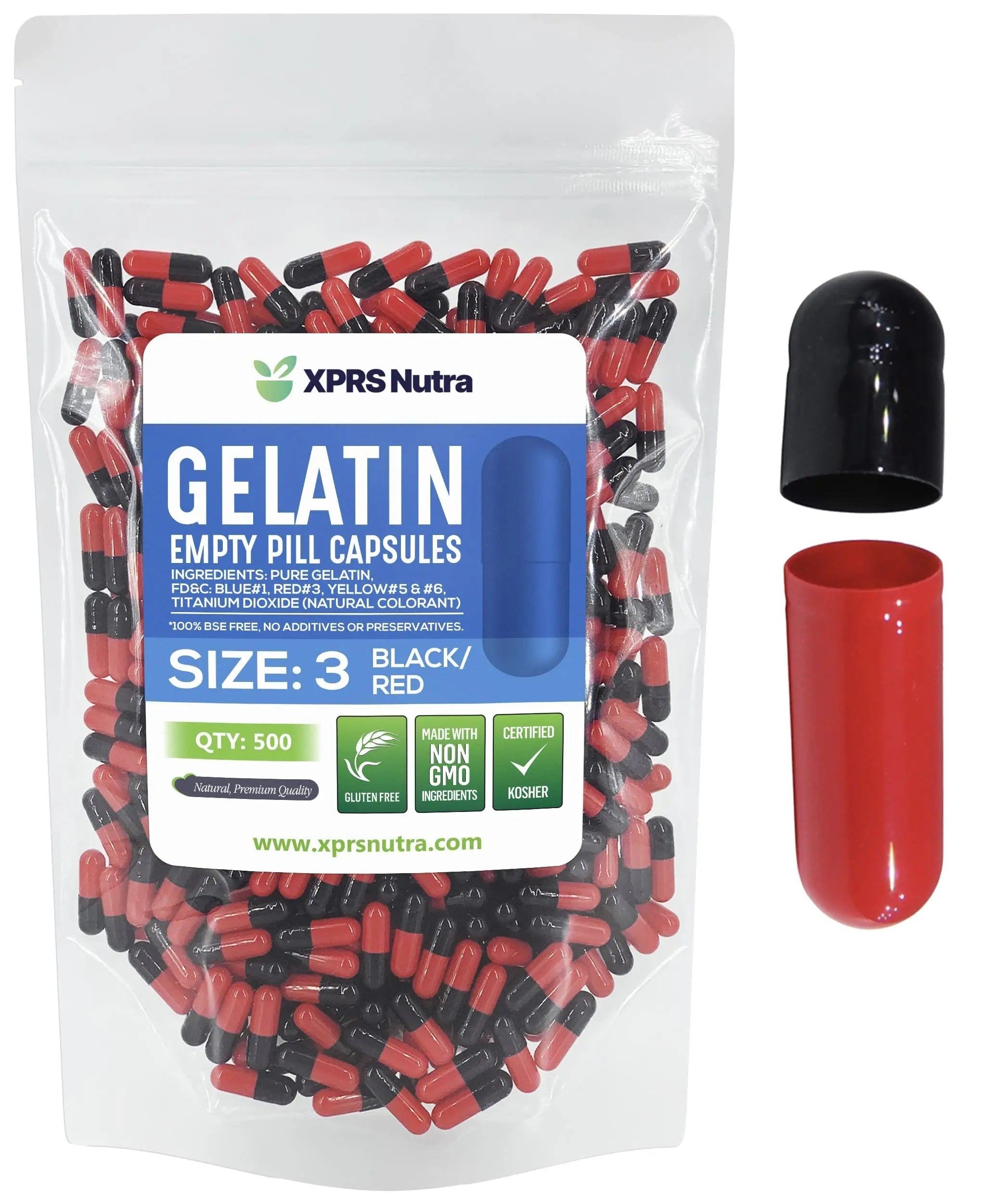 XPRS Nutra Size 3 Empty Capsules - 500 Count Empty Gelatin Capsules - Pills DIY Capsule Filling - Pure Bovine Pill Gel Caps Fillable XPRS NutraAu supplements