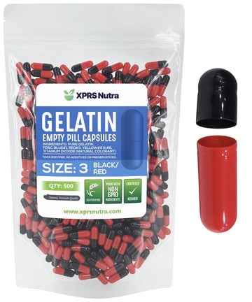 XPRS Nutra Size 3 Empty Capsules - 500 Count Empty Gelatin Capsules - Pills DIY Capsule Filling - Pure Bovine Pill Gel Caps Fillable XPRS NutraAu supplements