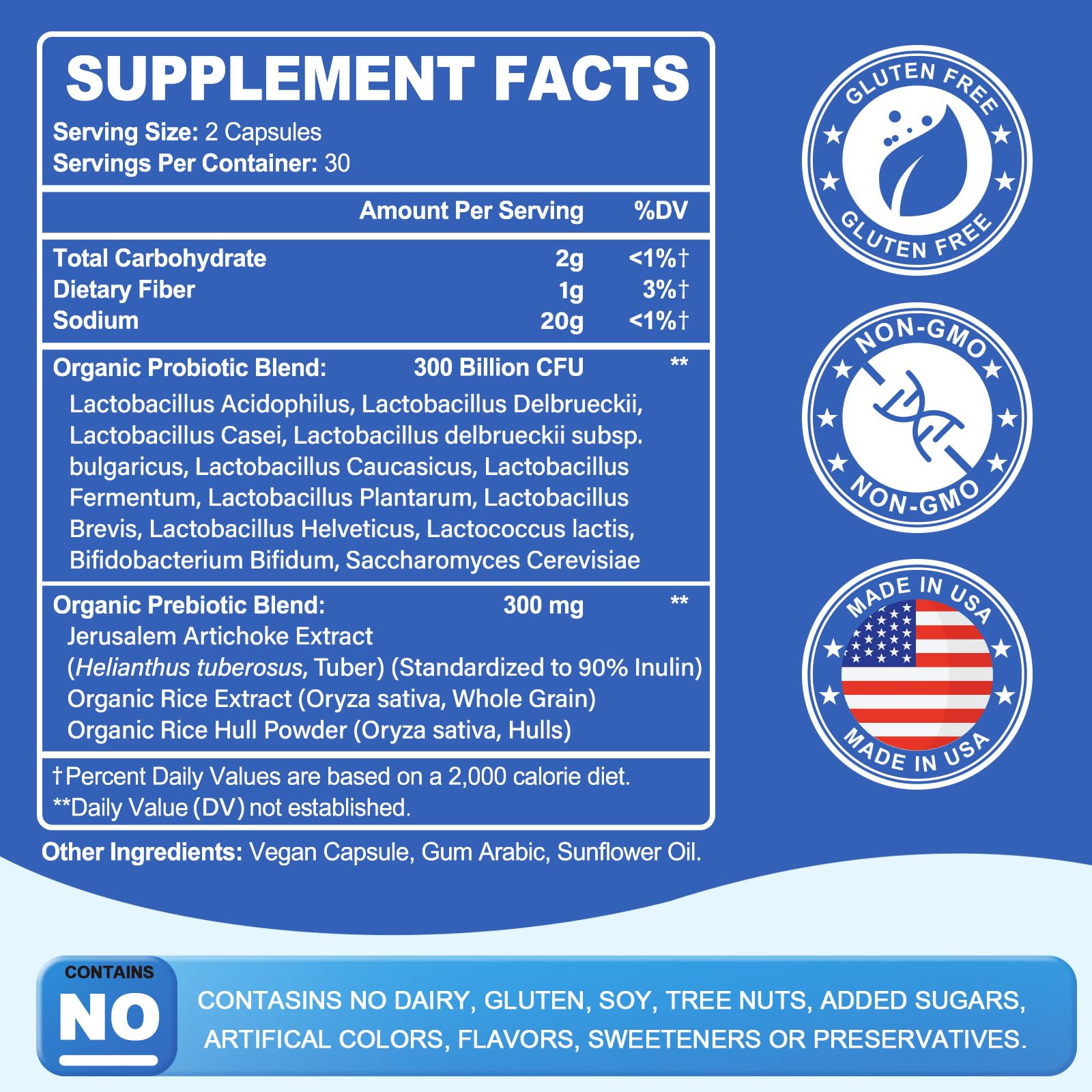 Probiotic 300 Billion CFU - 12 Strains with Organic Prebiotics for Digestive & Gut, Immune, Bloating Health - Probiotics for Women and Men - Daily Dairy Free, Shelf Stable - 60 Counts LinkvibeAu supplements