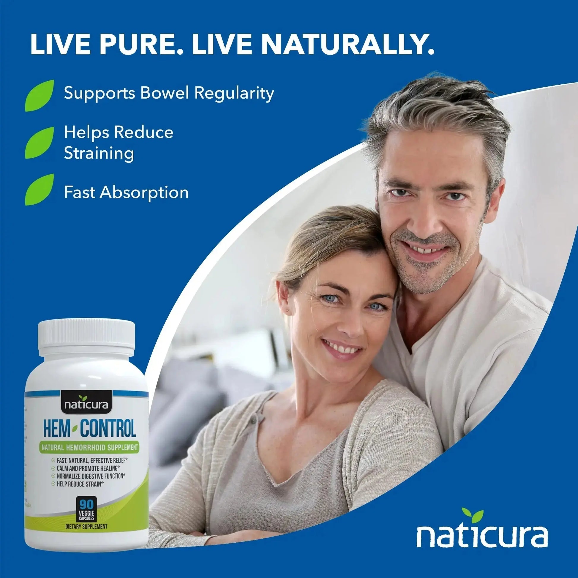 Naticura Hem-Control - Fast Effective Hemorrhoid Treatment Supplement - Powerful Formula to Promote Symptom Relief, Shrinking of Hemorrhoids, Ease Discomfort - 90 Vegan Capsules - Made in USA NaticuraAu supplements
