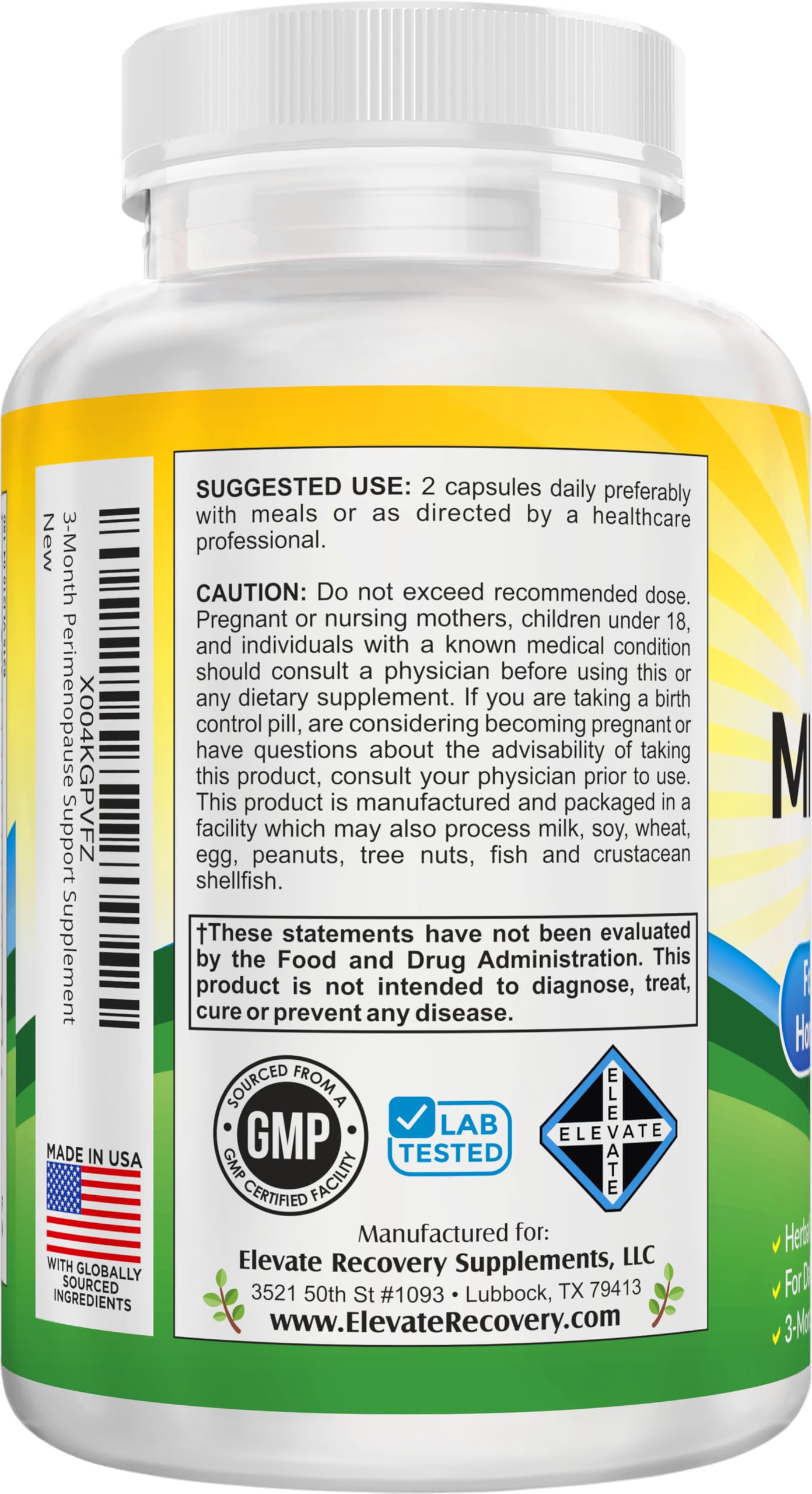 Perimenopause Support (3-Month) Supplement Blend | Women's Health & Hormone Support with 11 Herbs & Extracts | Female Hormonal Balance Supplements | 90-Day Bulk Supply | 180 Capsules Elevate Recovery SupplementsAu supplements