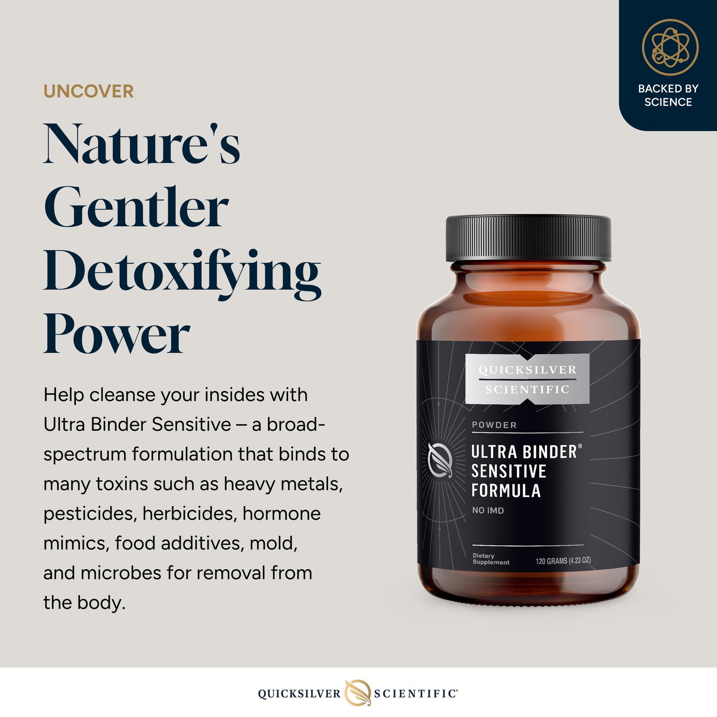 Quicksilver Scientific Ultra Binder Sensitive Formula - Gut Health Supplement with Activated Charcoal, Bentonite Clay - Cleansing Support Powder (120g) Quicksilver ScientificUS supplements