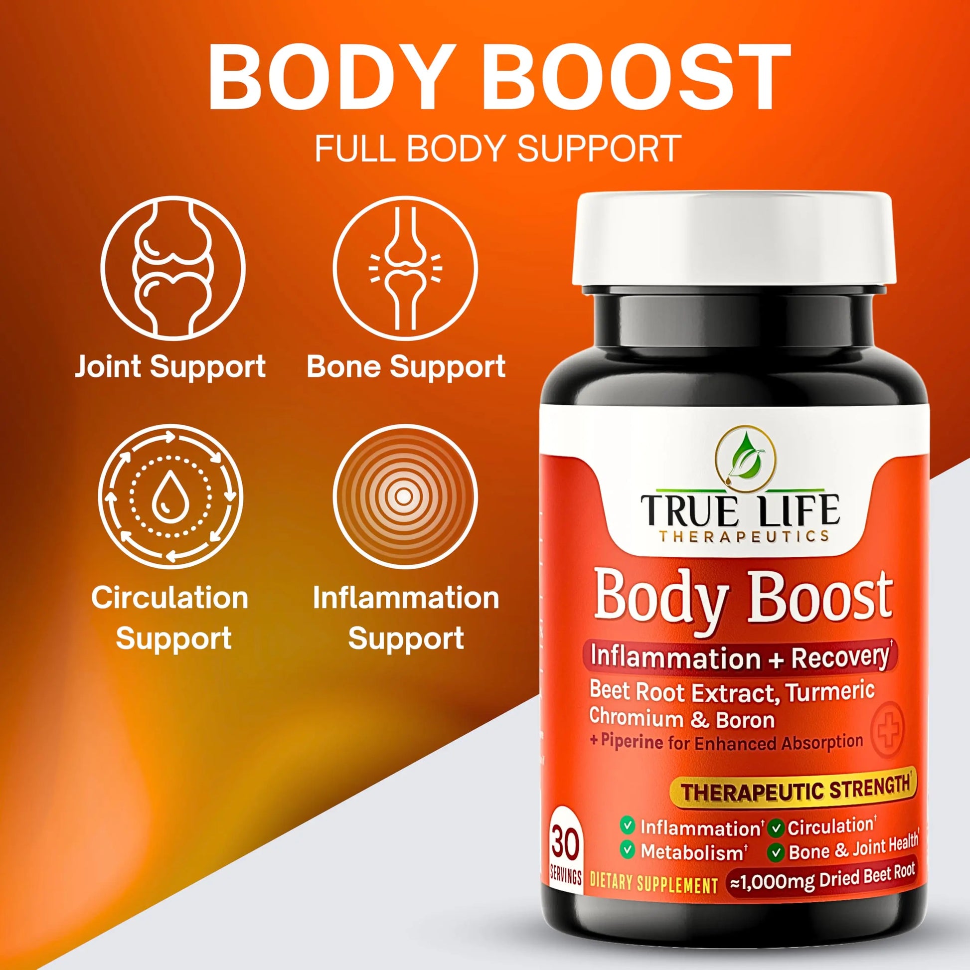 Body Support Tablets – Beet Root Extract, Turmeric Boron & Chromium – Supports Inflammation, Circulation, Hormonal Balance & Metabolic Function – 60ct - 30 Servings True Life TherapeuticsAu supplements