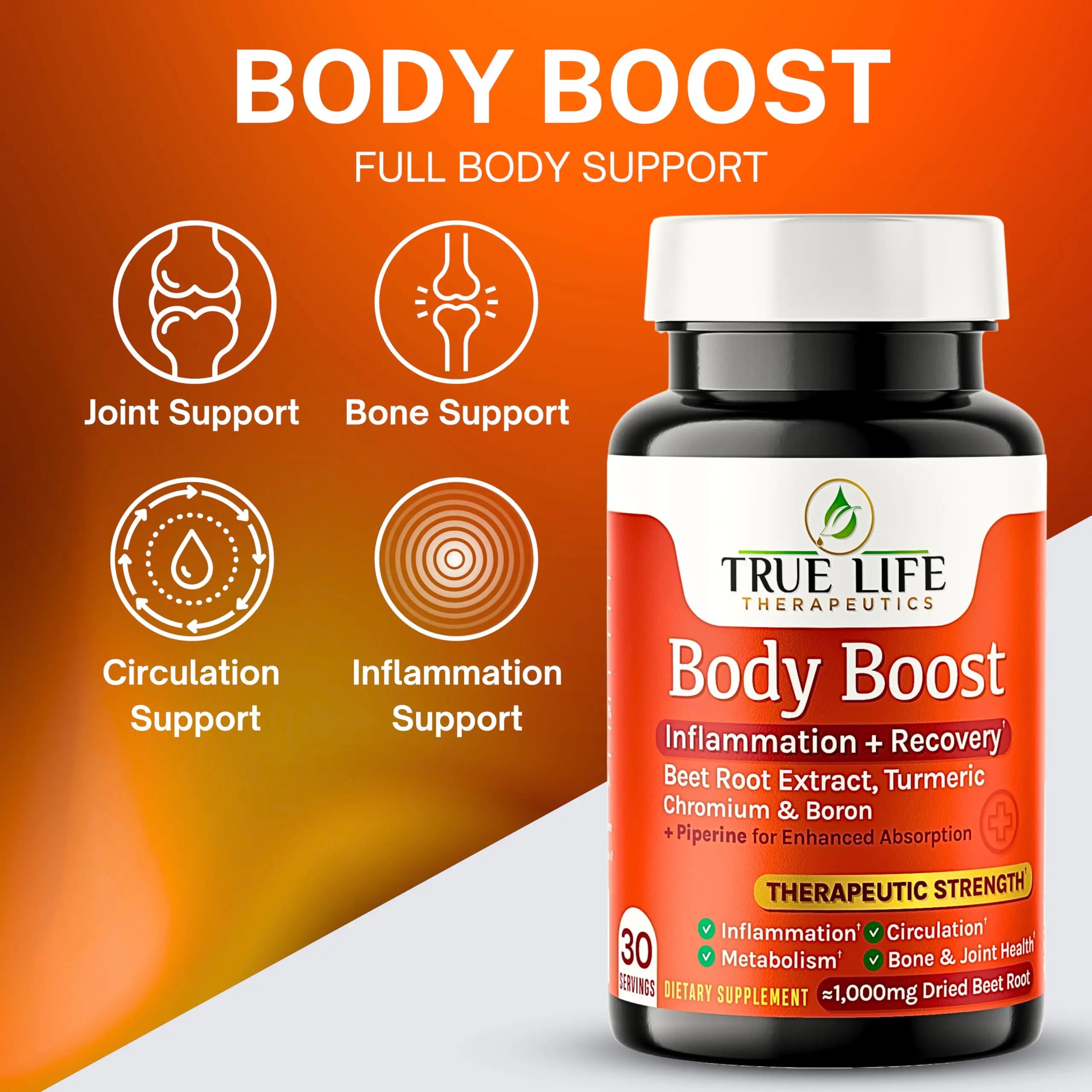 Body Support Tablets – Beet Root Extract, Turmeric Boron & Chromium – Supports Inflammation, Circulation, Hormonal Balance & Metabolic Function – 60ct - 30 Servings True Life TherapeuticsAu supplements