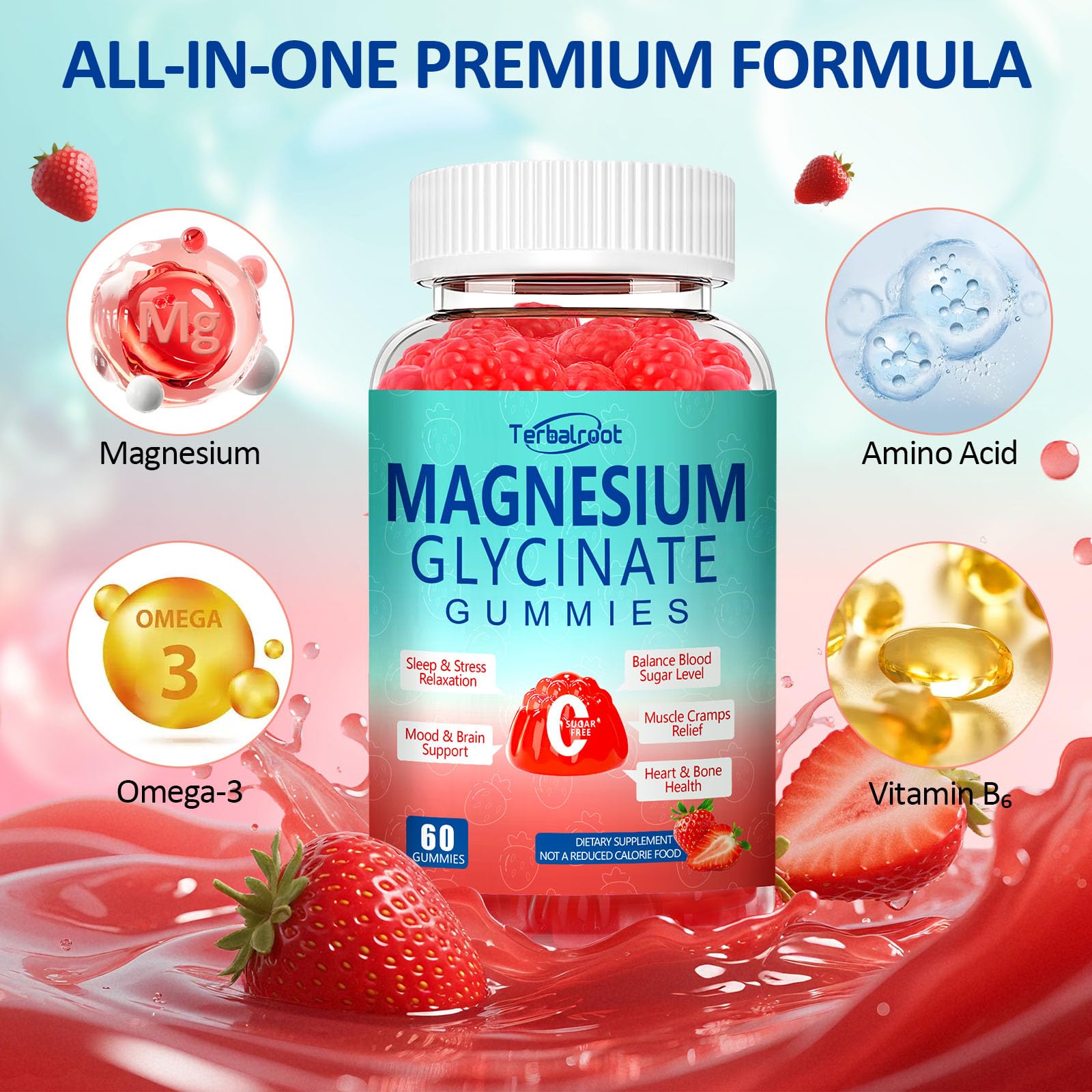 Magnesium Glycinate Gummies 400mg, Sleep & Relaxation Support, Sugar Free Vegan Magnesium Gummies for Adults Magnesium Supplements for Muscle Cramps, Stress Relief, Calm Mood,High Absorption, 60 Count TerbalrootAu supplements