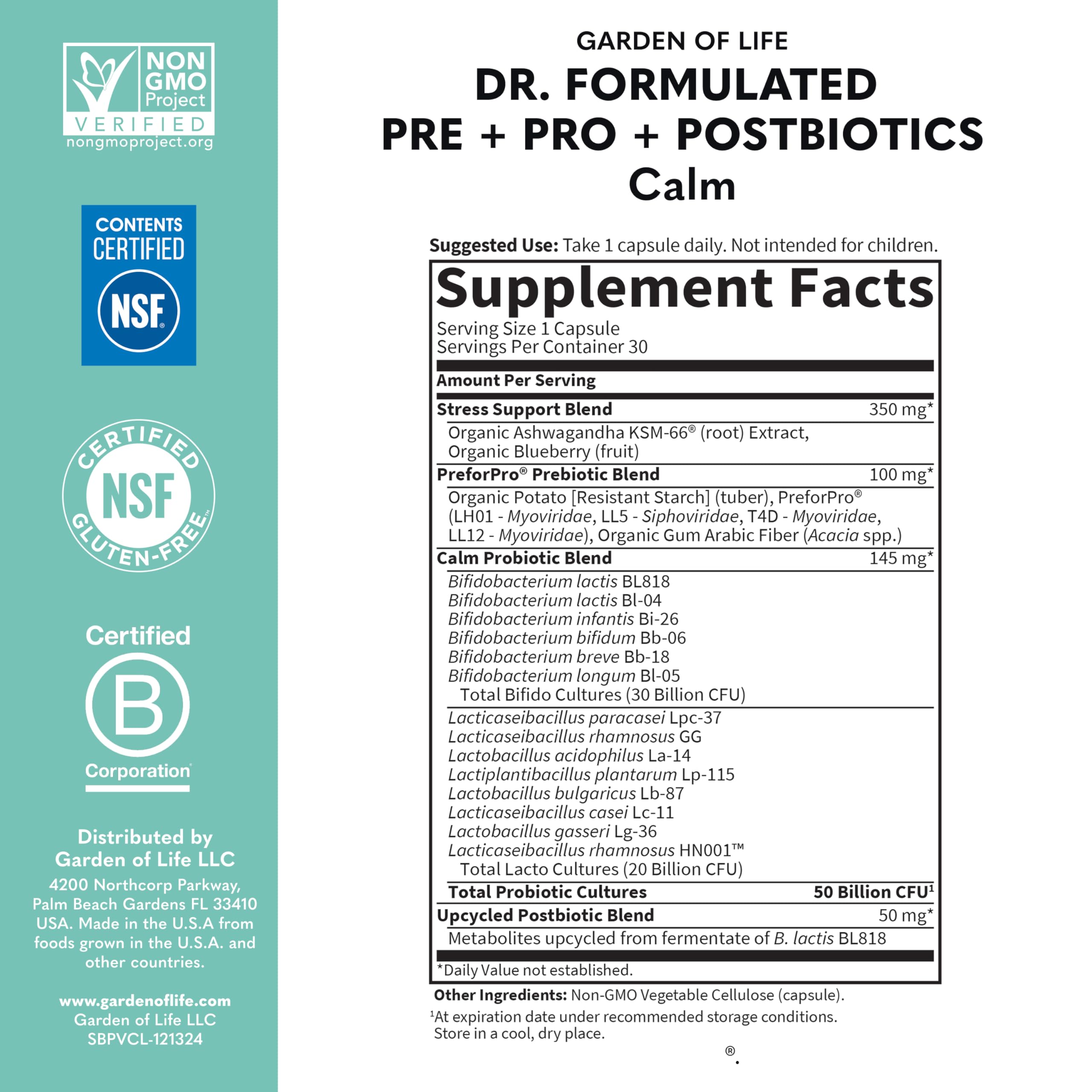 Garden of Life Dr. Formulated Pre, Post & Probiotics Calm 50 Billion CFU Daily 3-in-1 Complete Supplement with Ashwagandha – Mood Support, Digestive & Immune Support, 30 Vegetarian Capsules Garden of LifeAu supplements