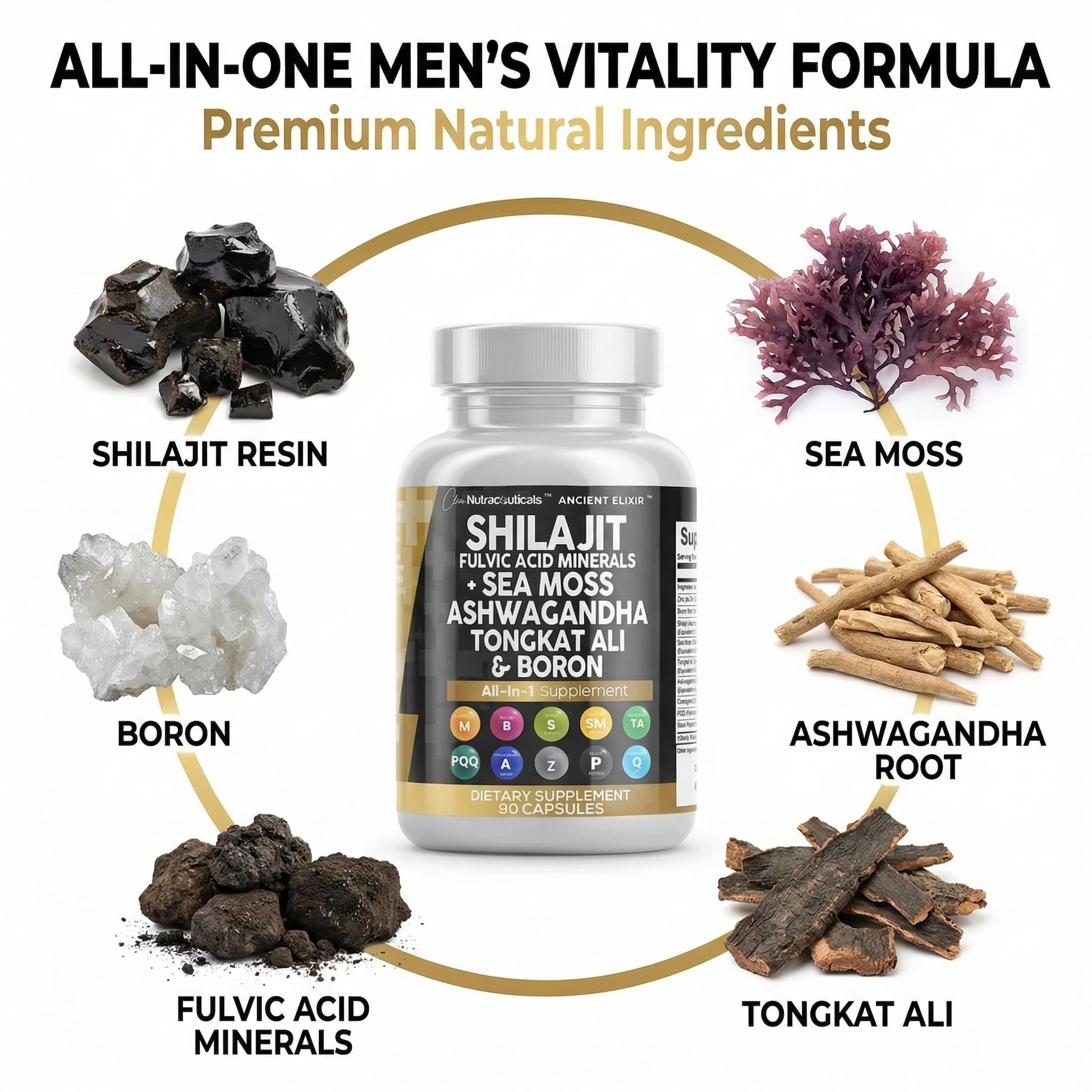 Clean Nutraceuticals Shilajit Supplement for Men with Sea Moss, Tongkat Ali, Ashwagandha, Boron, Zinc, CoQ10, PQQ - Fulvic Acid Capsules - Energy Support - 90 Count - Resin, Gummy & Powder Alternative Clean NutraceuticalsAu supplements