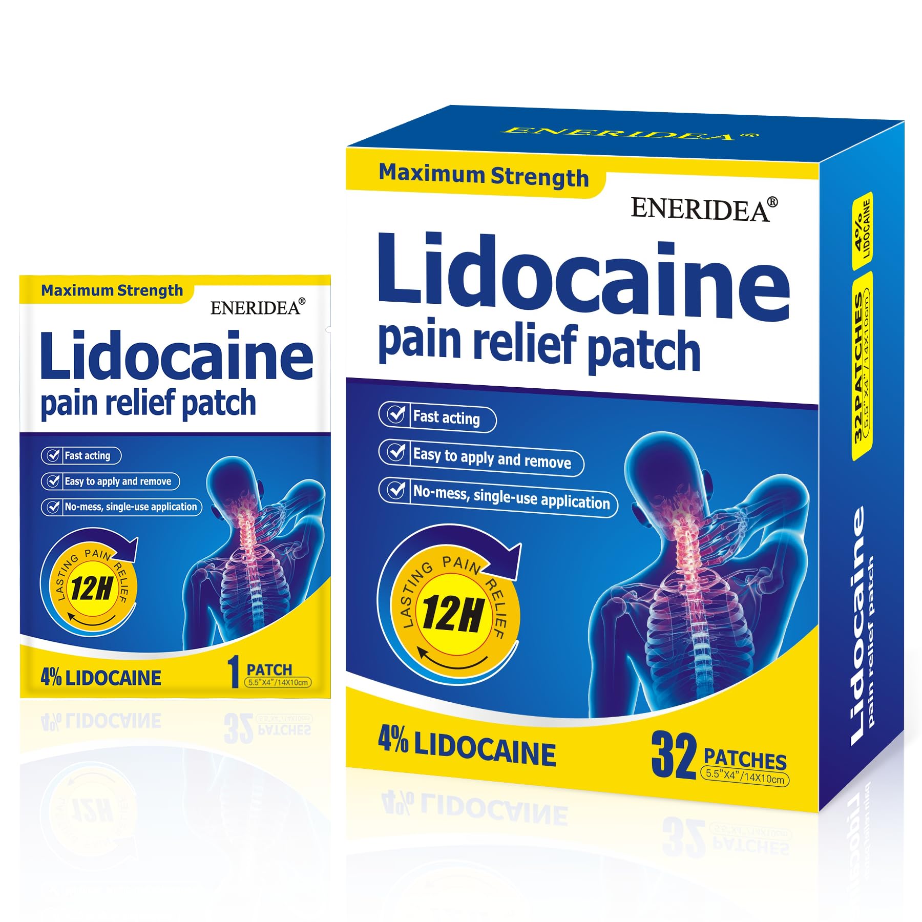 ENERIDEA Lidocaine Gel Pain Relief Patch for Sensitive Skin - Breathable & Hypoallergenic, Flexible Adhesion for Daily Muscle & Joint Comfort - 12 Hour Pain Relief (32 Patches) ENERIDEAAu supplements