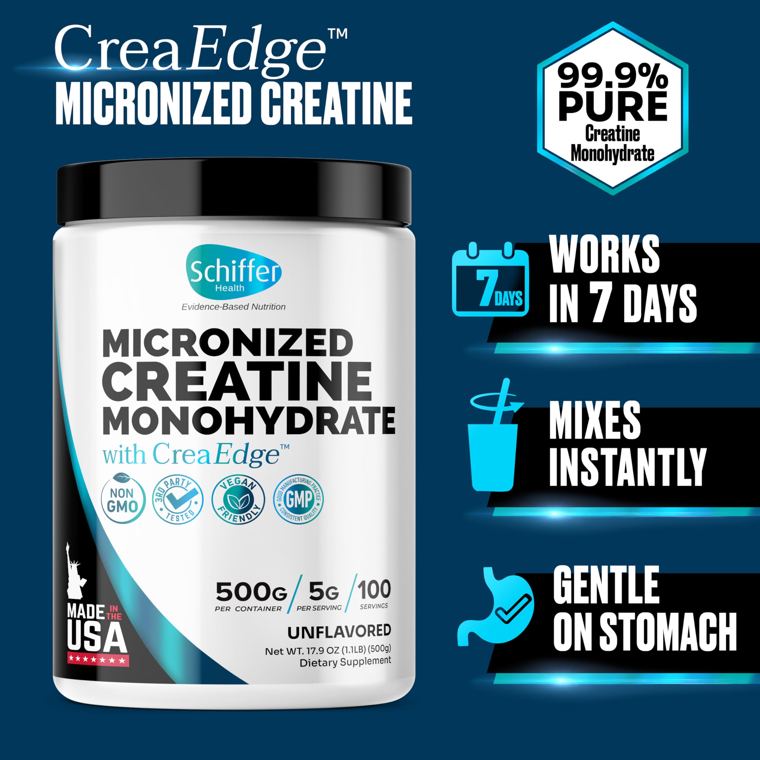 Creatine Monohydrate Powder 500g – Supports Muscle Growth, Strength & Cognitive Function*, 5g per Serv - 100 Servings, Pure Micronized Creatine for Enhanced Performance, Unflavored, 17.9 oz SCHIFFER HEALTHAu supplements