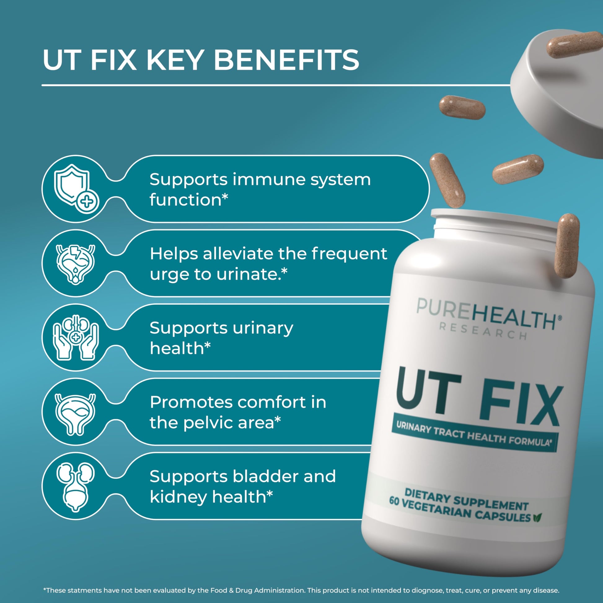 PUREHEALTH RESEARCH UT Fix - Urinary Tract Health Formula - Urinary Tract Support for Women & Men - Cranberry Supplement with D Mannose 1000mg, Vitamin D3 & Bee Propolis - 60 Capsules PUREHEALTH RESEARCHAu supplements