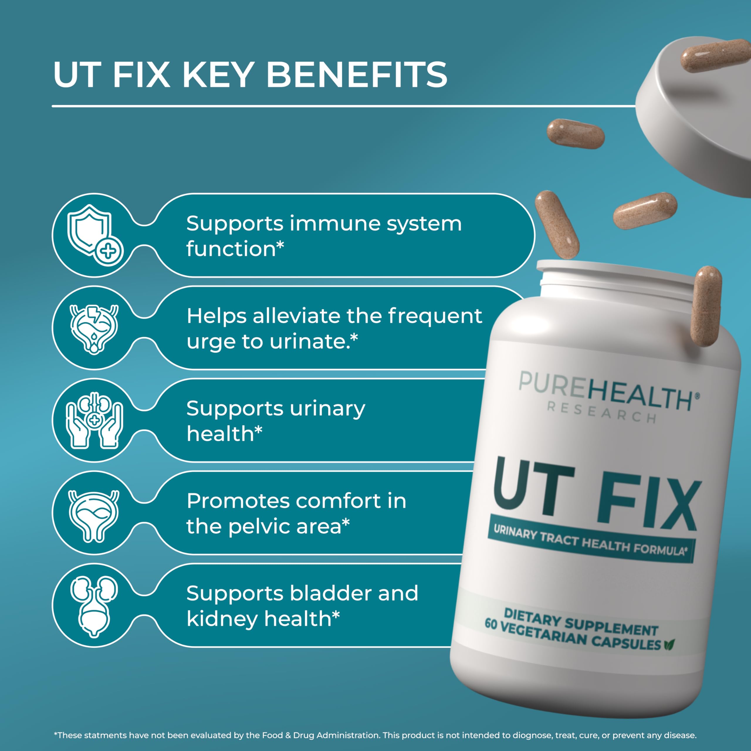 PUREHEALTH RESEARCH UT Fix - Urinary Tract Health Formula - Urinary Tract Support for Women & Men - Cranberry Supplement with D Mannose 1000mg, Vitamin D3 & Bee Propolis - 60 Capsules PUREHEALTH RESEARCHAu supplements