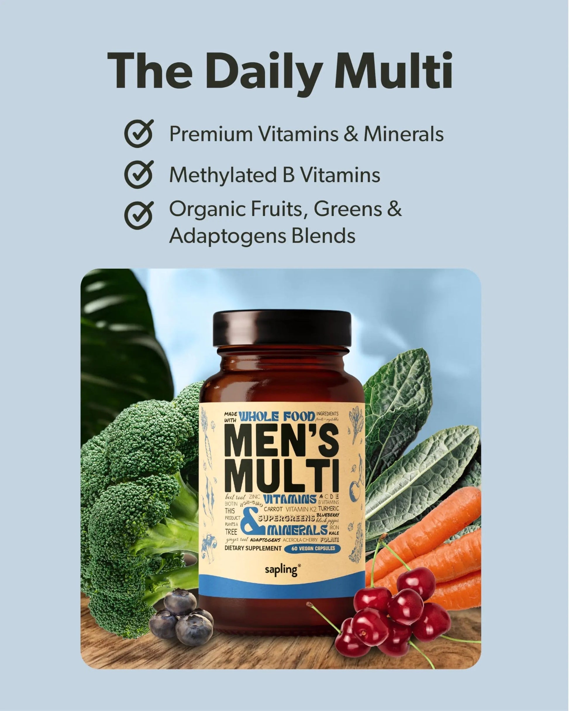 Multivitamin for Men - Daily Men’s Multivitamin - Methylated B Complex with Whole Food Ingredients, Vitamin B12, Folate saplingAu supplements