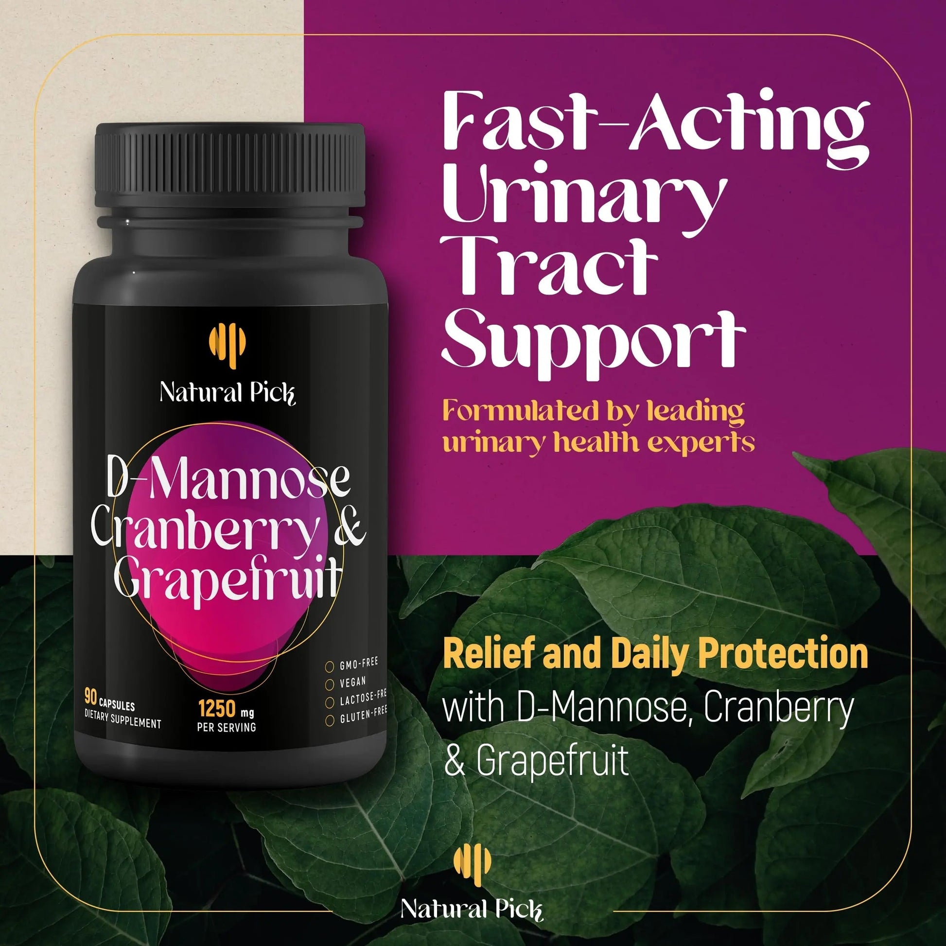 Natural Pick D-Mannose - Cranberry & Grapefruit – Cranberry Pills, UTI Treatment and Fast Relief for Women | Urinary Tract & Bladder Support. 90 Vegan Capsules, D mannose Supplements for Women Natural PickAu supplements