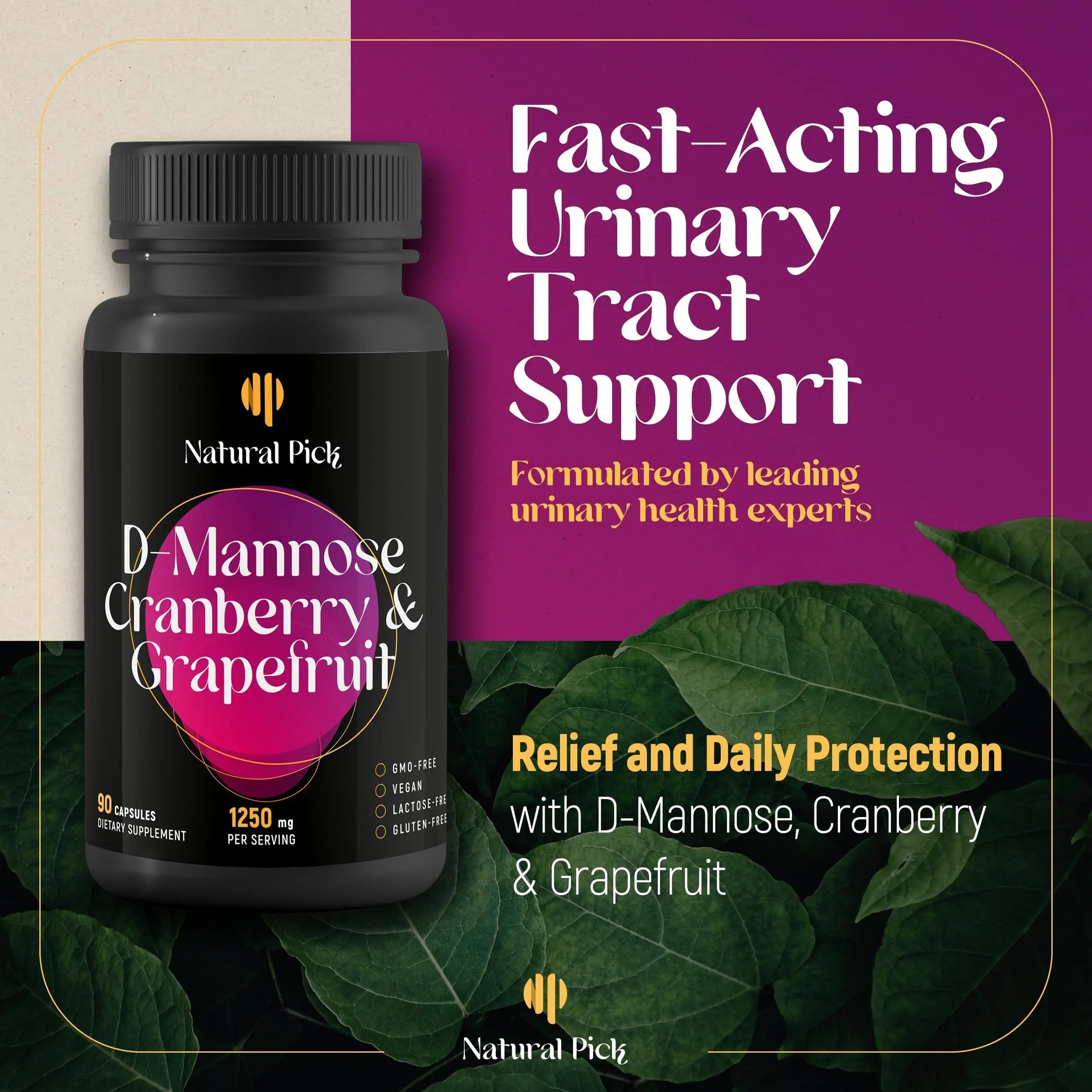 Natural Pick D-Mannose - Cranberry & Grapefruit – Cranberry Pills, UTI Treatment and Fast Relief for Women | Urinary Tract & Bladder Support. 90 Vegan Capsules, D mannose Supplements for Women Natural PickAu supplements