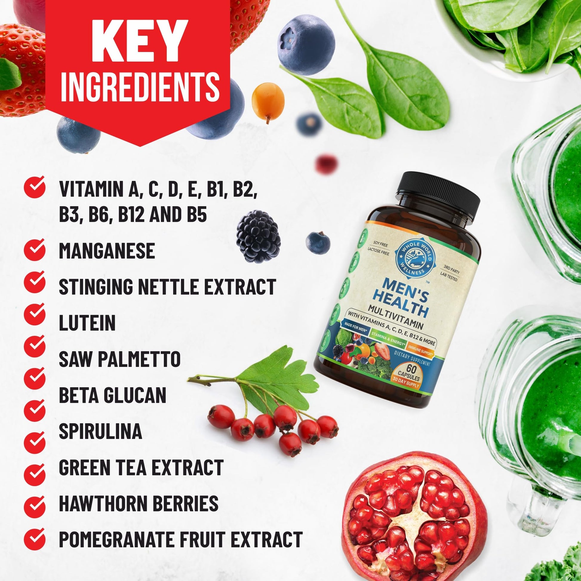 Whole World Wellness Mens Daily Multivitamin Multimineral Supplement for Energy, Focus, Stamina & Performance. Made for Men with 30+ Nutrients, Fruit & Energy Blend. Mens Vitamins, Made in The USA. WHOLE WORLD WELLNESSAu supplements