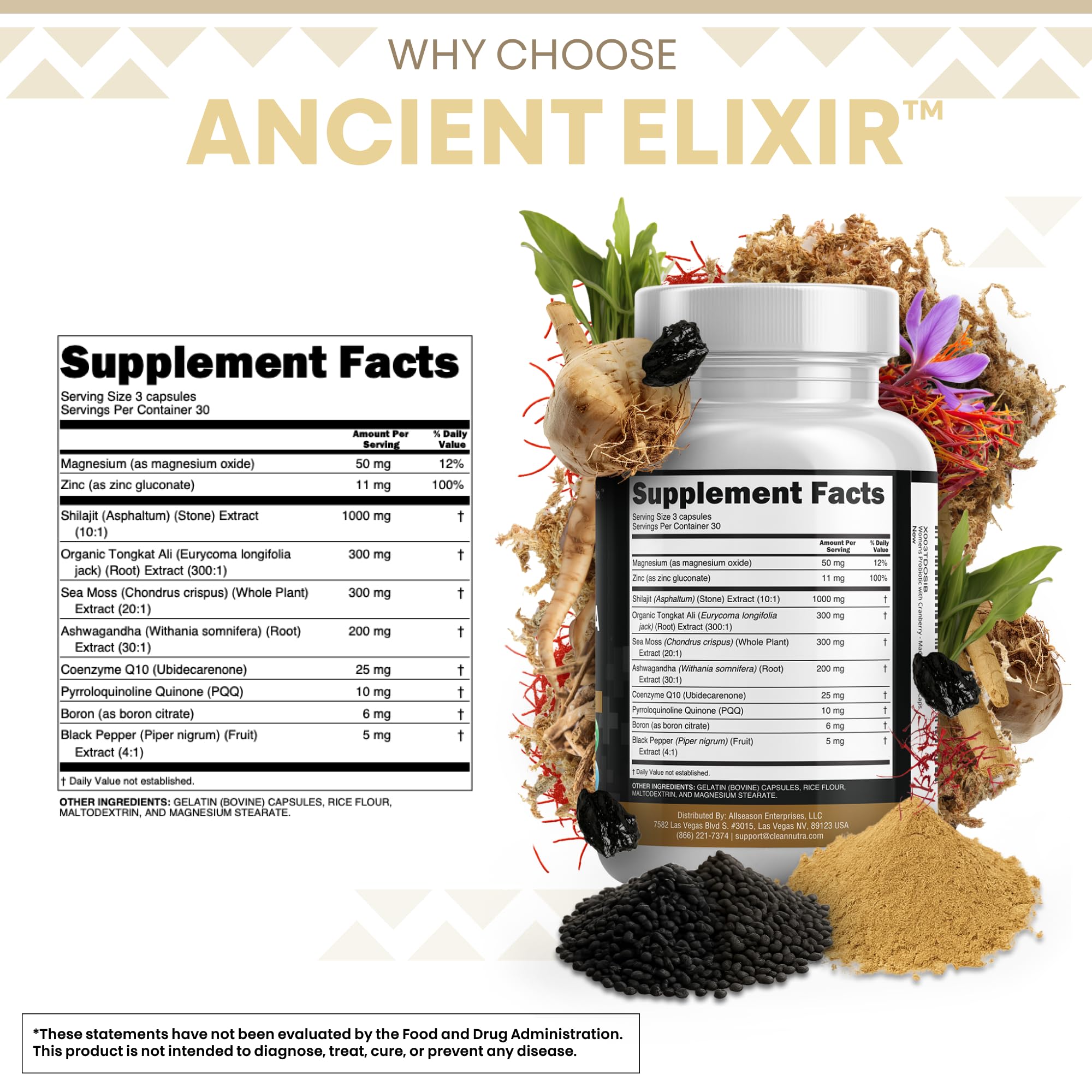 Clean Nutraceuticals Shilajit Supplement for Men with Sea Moss, Tongkat Ali, Ashwagandha, Boron, Zinc, CoQ10, PQQ - Fulvic Acid Capsules - Energy Support - 90 Count - Resin, Gummy & Powder Alternative Clean NutraceuticalsAu supplements