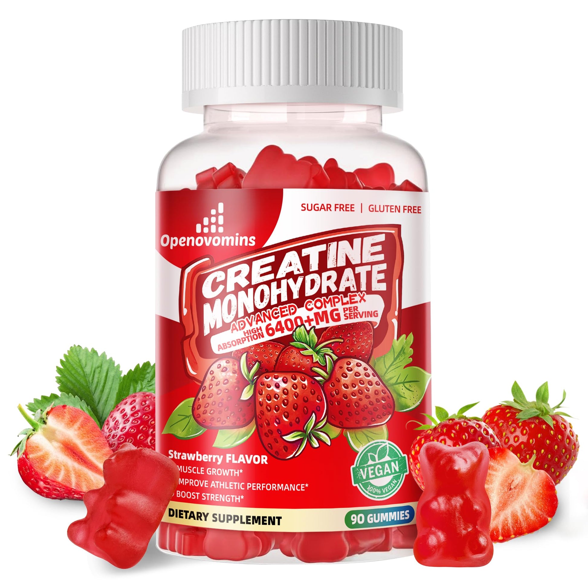 Creatine Monohydrate Gummies Complex for Men & Women -Advanced Formula W/L-Taurine + Vitamin B12, Sugar Free Chewable Supplement,90 Strawberry Gummies OpenovominsAu supplements