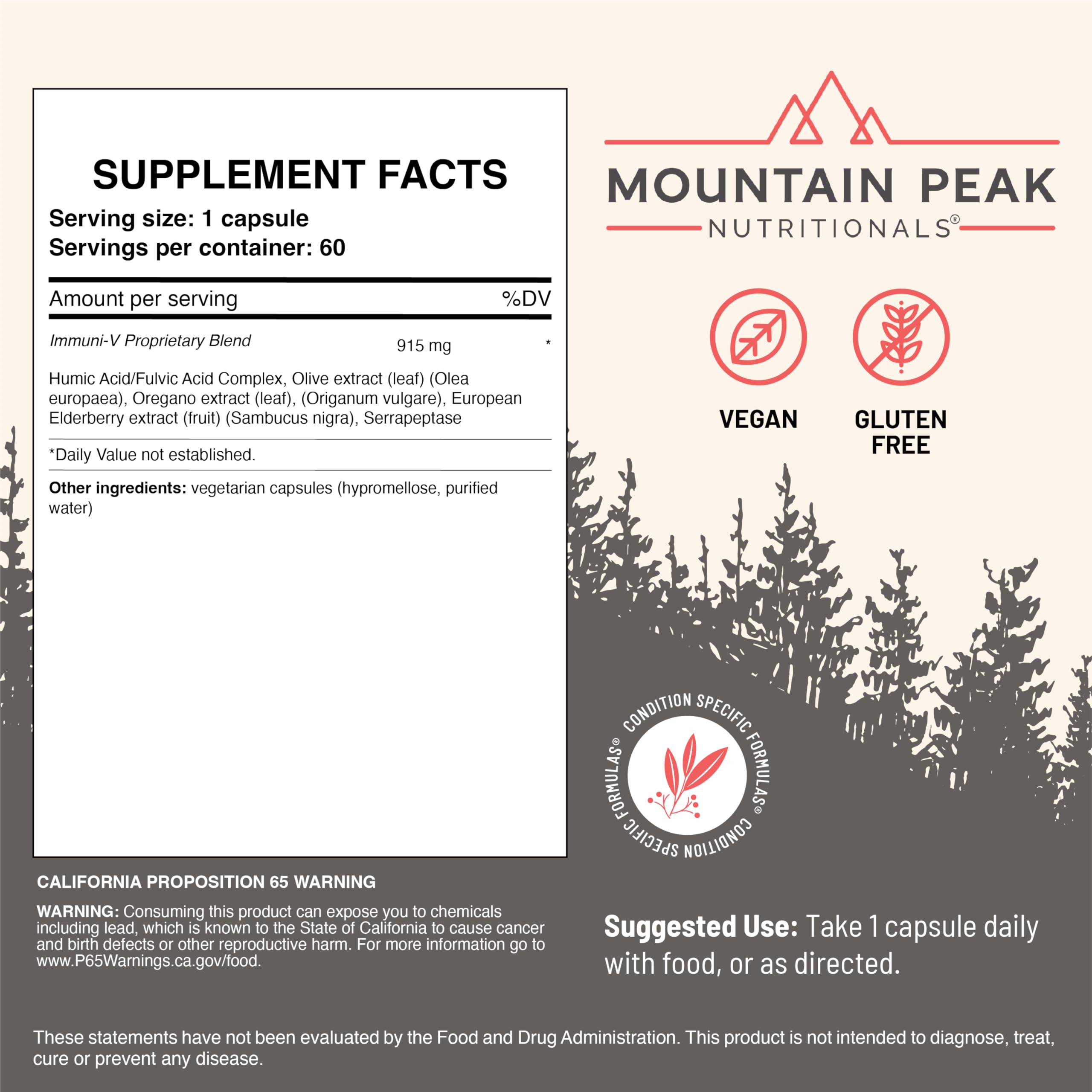 Mountain Peak Nutritionals Immuni-V - Immune System & Whole Body Support Supplement - Natural Antioxidant Booster with Humic Acid, Olive Extract, & Elderberry (60 Vegetarian Capsules) Mountain Peak NutritionalsAu supplements