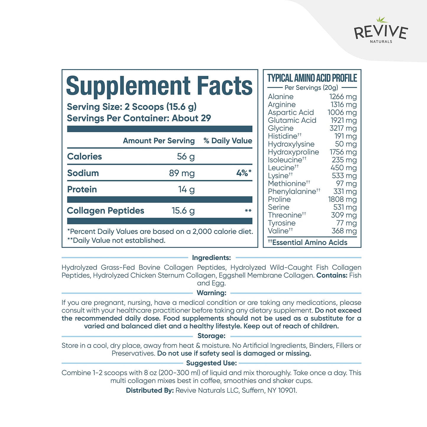 Revive Naturals Multi Collagen Hydrolyzed Protein Powder (16oz) - Types I, II, III, V & X Revive NaturalsUS supplements