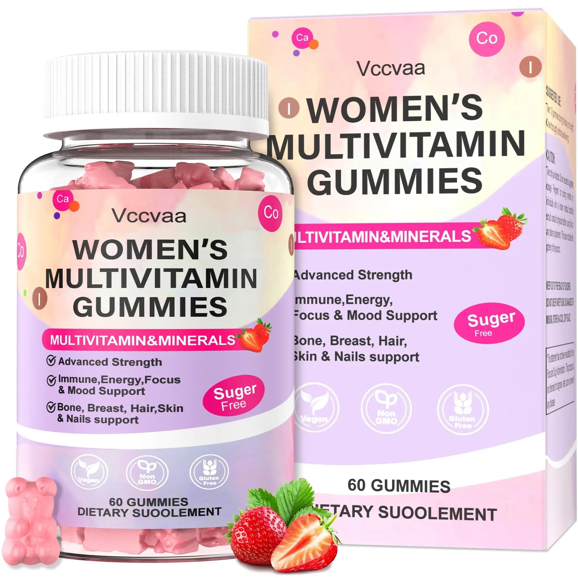 Vccvaa Sugar Free Multivitamin Gummies for Women 14+ with Iron, Inositol, Folate, Vitamins A C D3 E B12 K2, Herbal & Mineral Blend VccvaaAu supplements