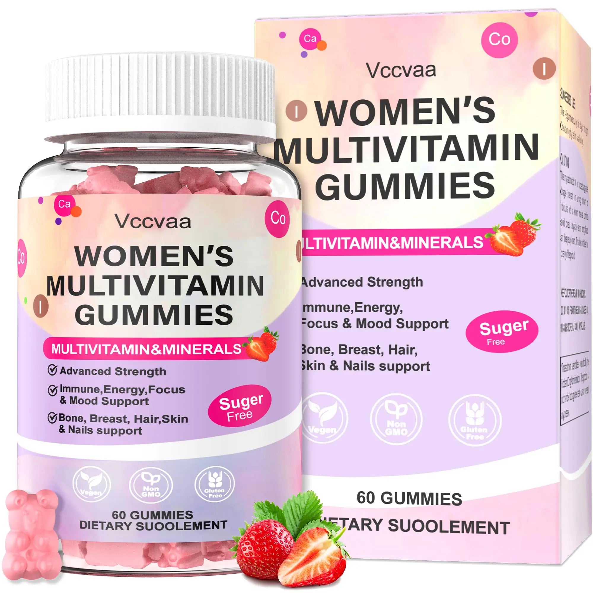 Vccvaa Sugar Free Multivitamin Gummies for Women 14+ with Iron, Inositol, Folate, Vitamins A C D3 E B12 K2, Herbal & Mineral Blend VccvaaAu supplements