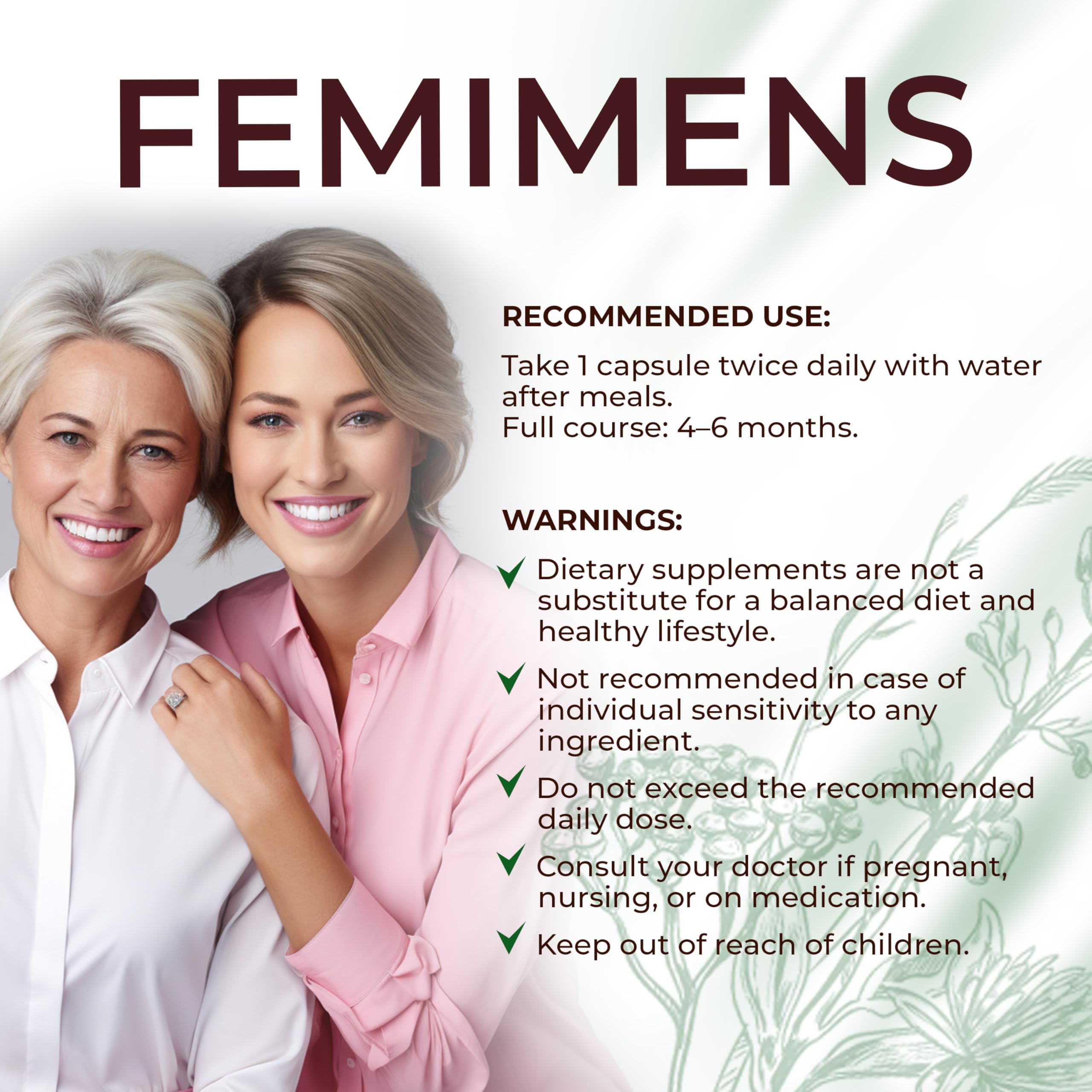 FEMIMENS – PMS Support Supplement for Women – PMS Relief for Women & Menstrual Cramp Relief – Hormonal Balance for Women – Chasteberry Vitex, Ashwagandha, Ginger, Fenugreek – 120 Vegan Capsules Ananta Medicare USAAu supplements
