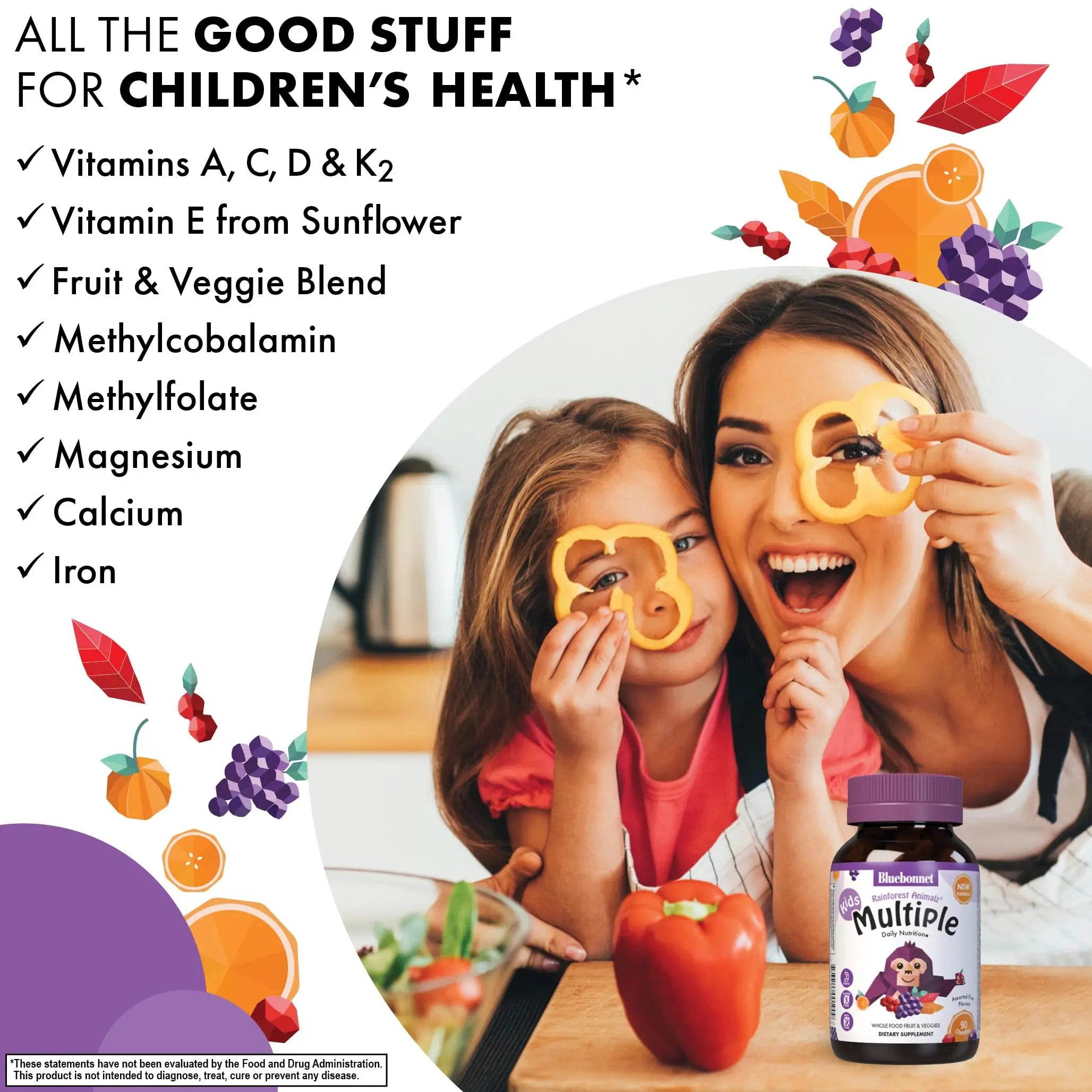 Bluebonnet Nutrition Rainforest Animalz Whole Food Based Multiple Chewable Tablets, Kids Multivitamin & Mineral, Vitamin C, D3, Iron BlueBonnetAu supplements