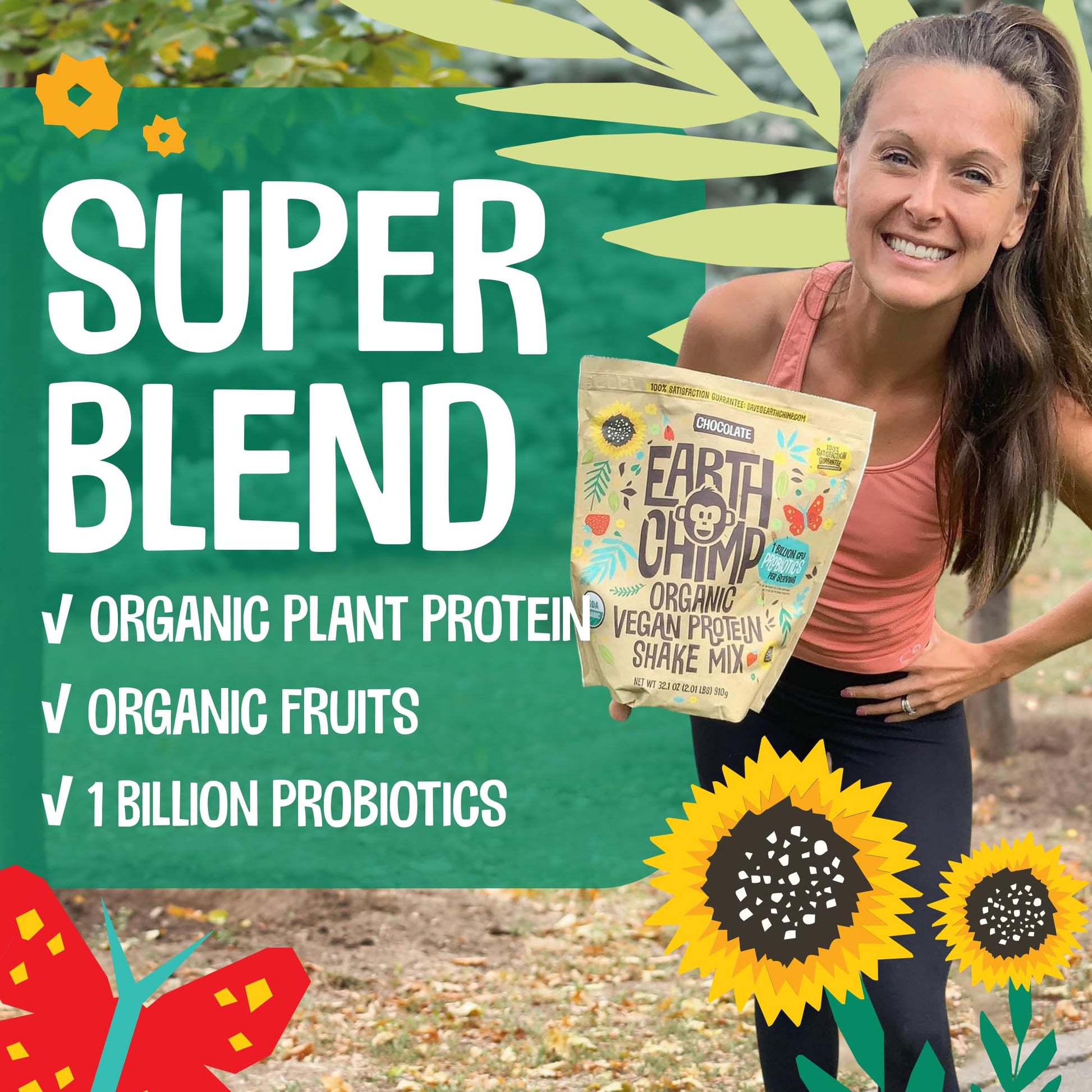 EarthChimp Organic Vegan Protein Powder - with Probiotics - Non GMO, Dairy Free EarthChimpUS supplements