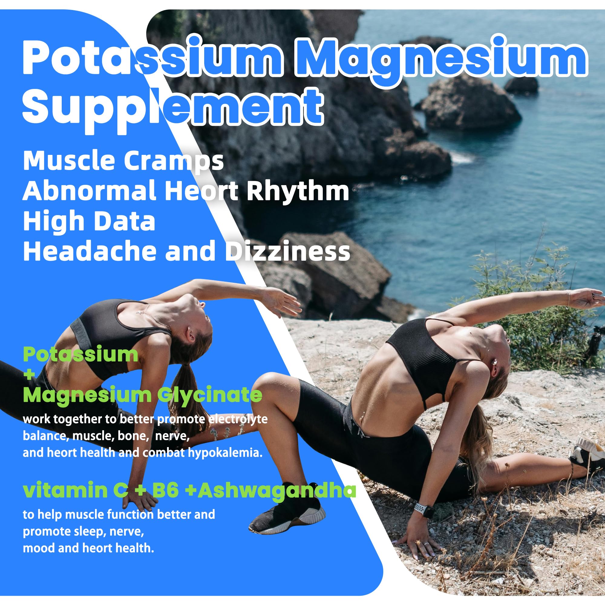 Potassium Magnesium Gummies,Potassium Supplement w/Ashwagandha,High Absorption Magnesium Glycinate,B6,D3,Potassium Citrate for Leg Cramps,Muscle,Electroyte for Adults Kids,Sugar-Free, 60 Gummies NUTRAGOGOAu supplements
