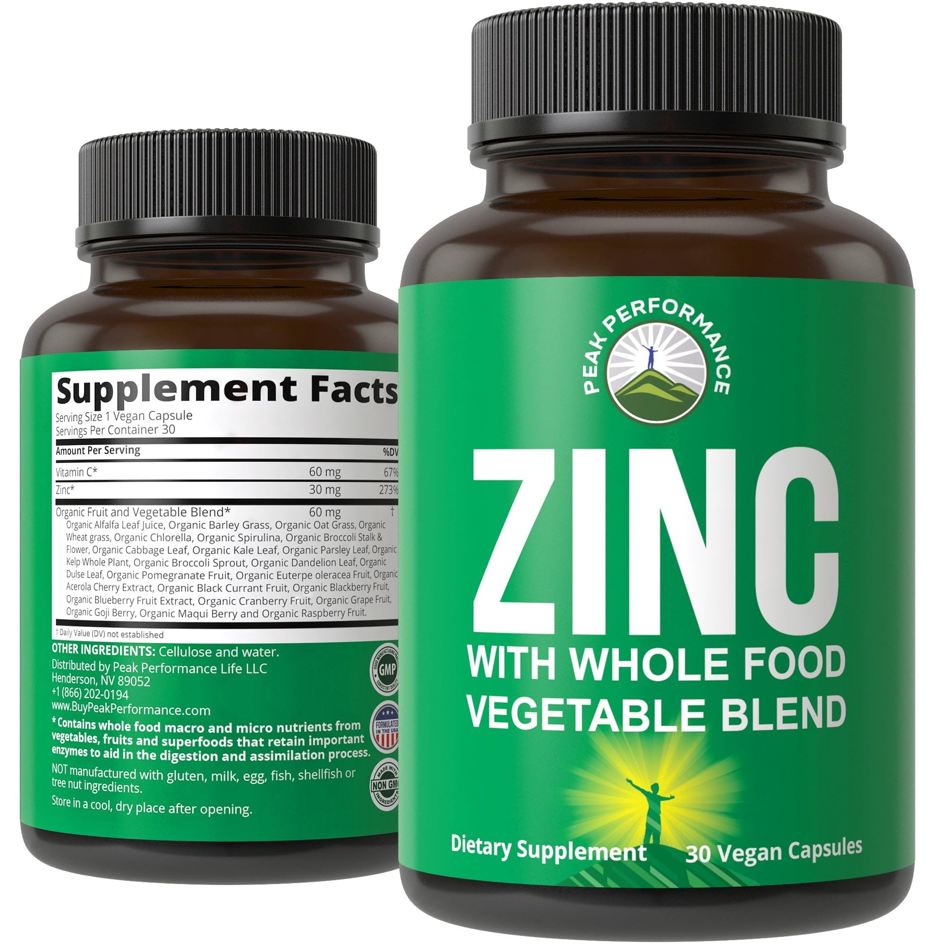 Vegan Zinc Supplement with Vitamin C + Whole Food Blend of 25 Vegetables and Fruits for Max Absorption. Zinc Supplements 30mg Capsules, Pills, Tablets, Vitamins for Adults Both Men and Women Peak PerformanceAu supplements